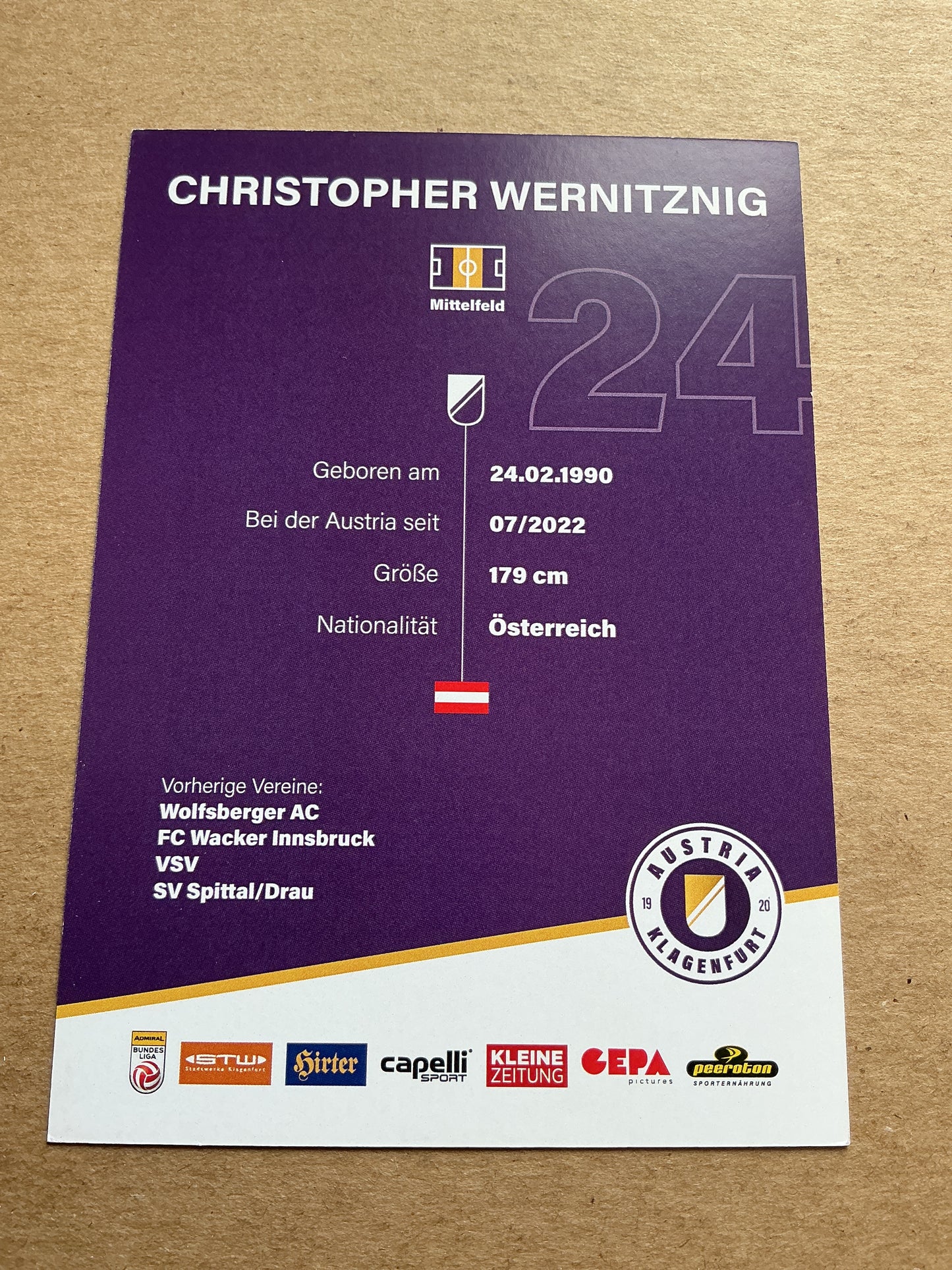 Christopher Wernitznig, Austria ๐ฆ๐น Austria Klagenfurt 2023/24 hand signed