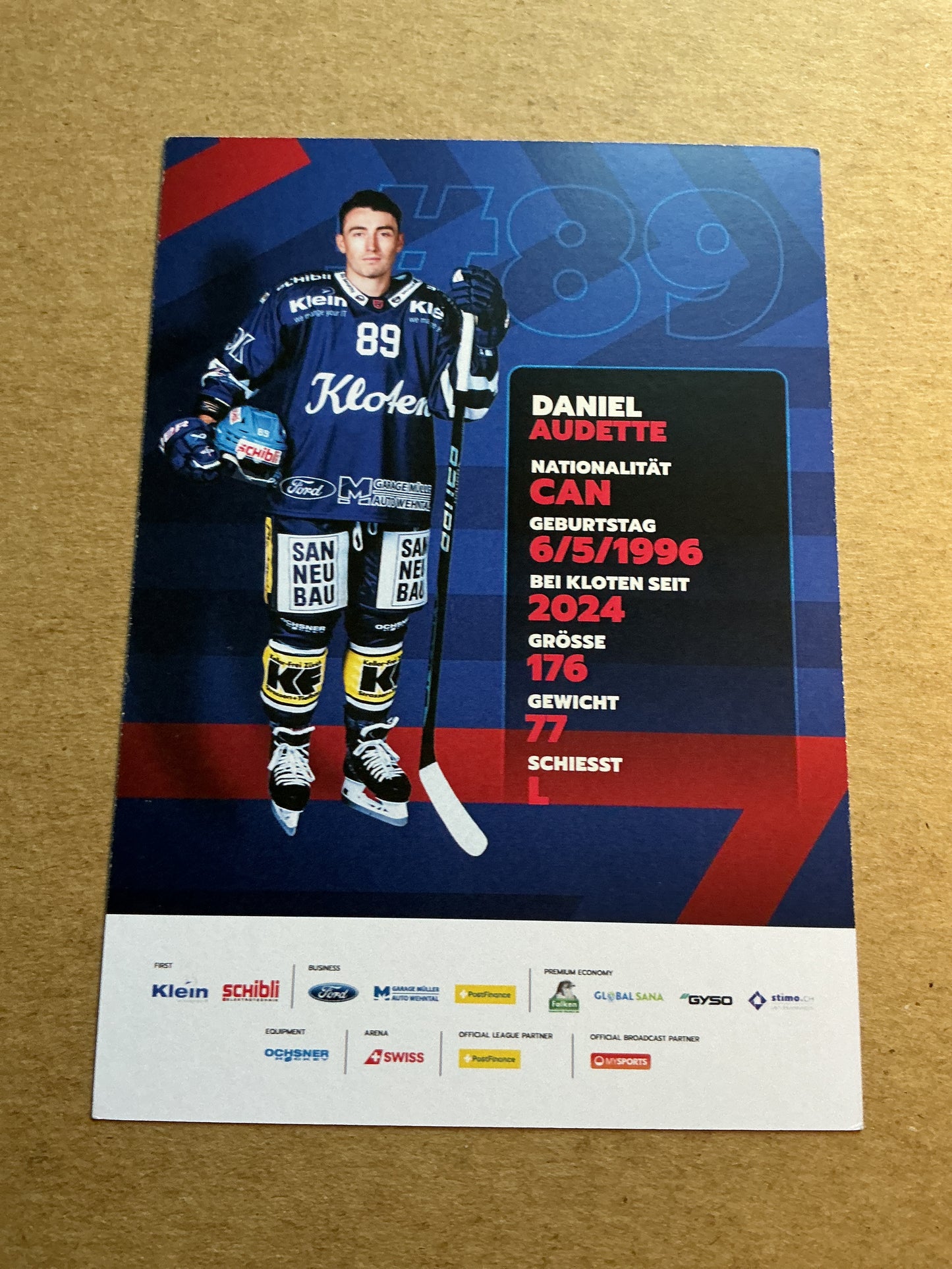 Daniel Audette, Canada 🇨🇦 EHC Kloten 2024/25 hand signed
