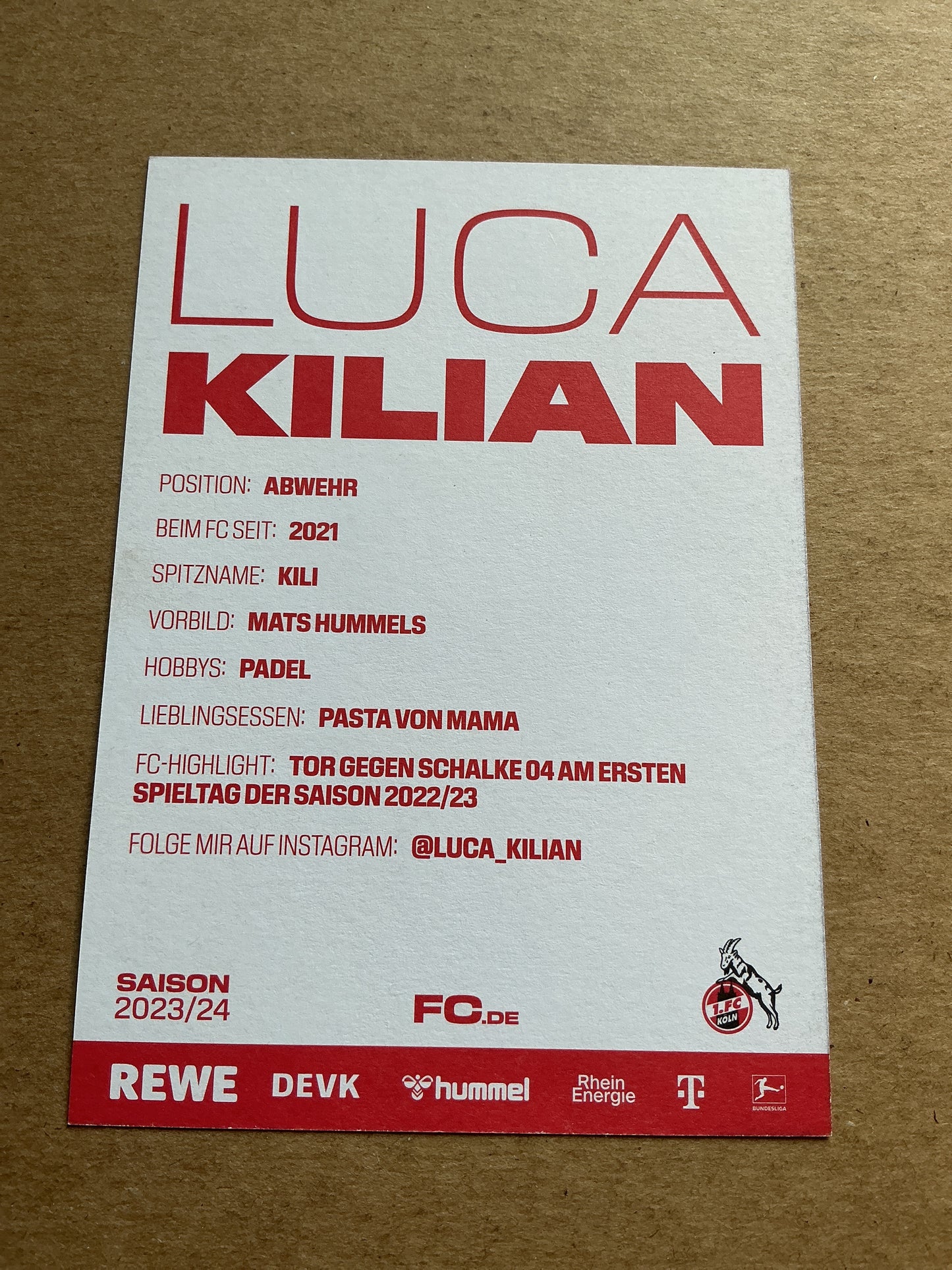 Luca Kilian, Germany 🇩🇪 1.FC Köln 2023/24 hand signed