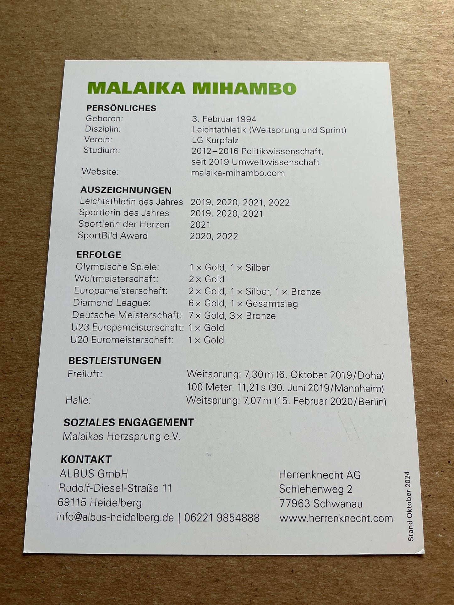 Malaika Mihambo, Germany 🇩🇪 Athletics Summer Olympics 2024 hand signed