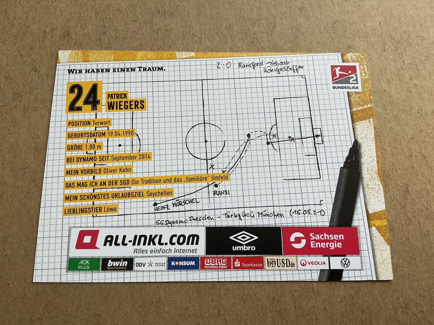 Patrick Wiegers, Germany π©πͺ Dynamo Dresden 2021/22 hand signed