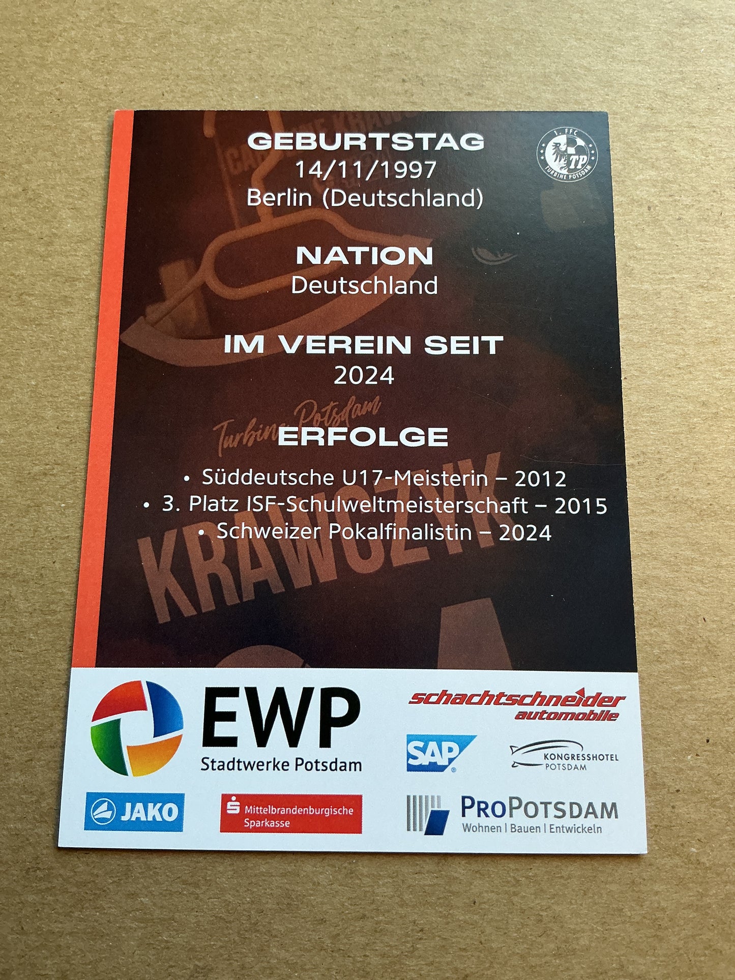 Caroline Krawczyk, Germany 🇩🇪 1.FFC Turbine Potsdam 2024/25 hand signed