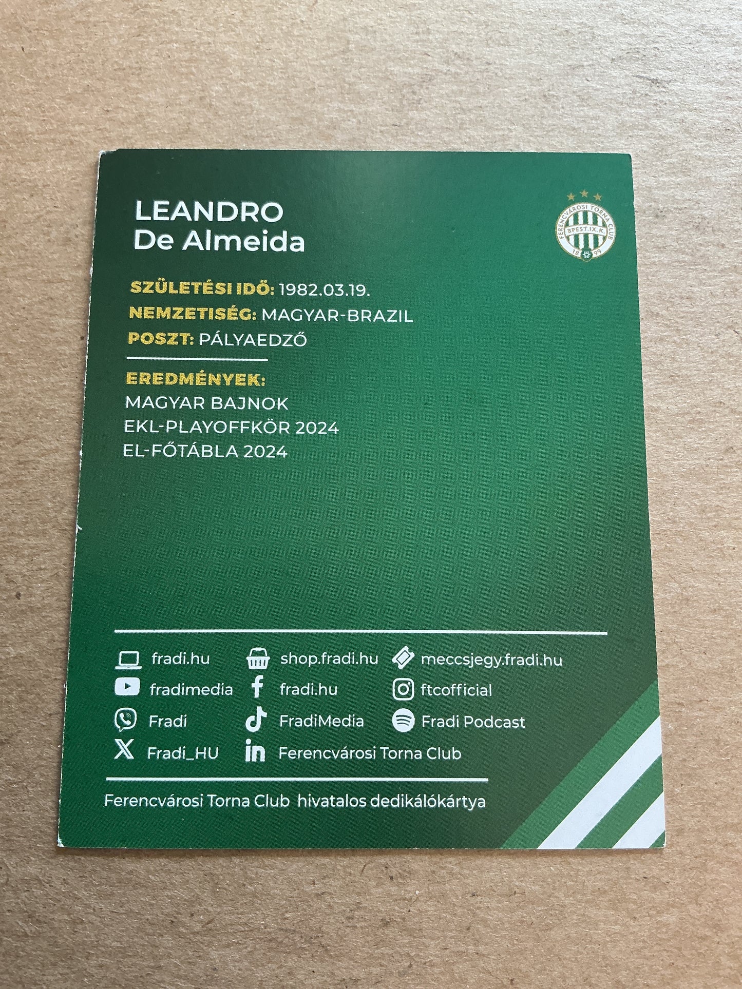 Leandro de Almeida, Brazil 🇧🇷 Ferencvaros TC 2024/25 hand signed