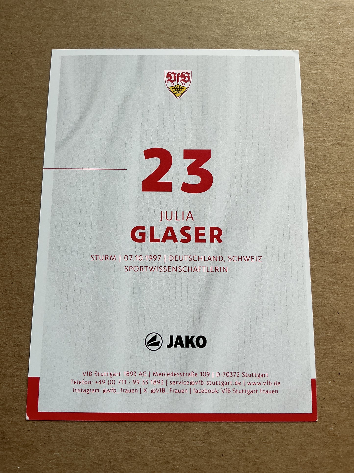 Julia Glaser, Germany π©πͺ VfB Stuttgart 2024/25 hand signed