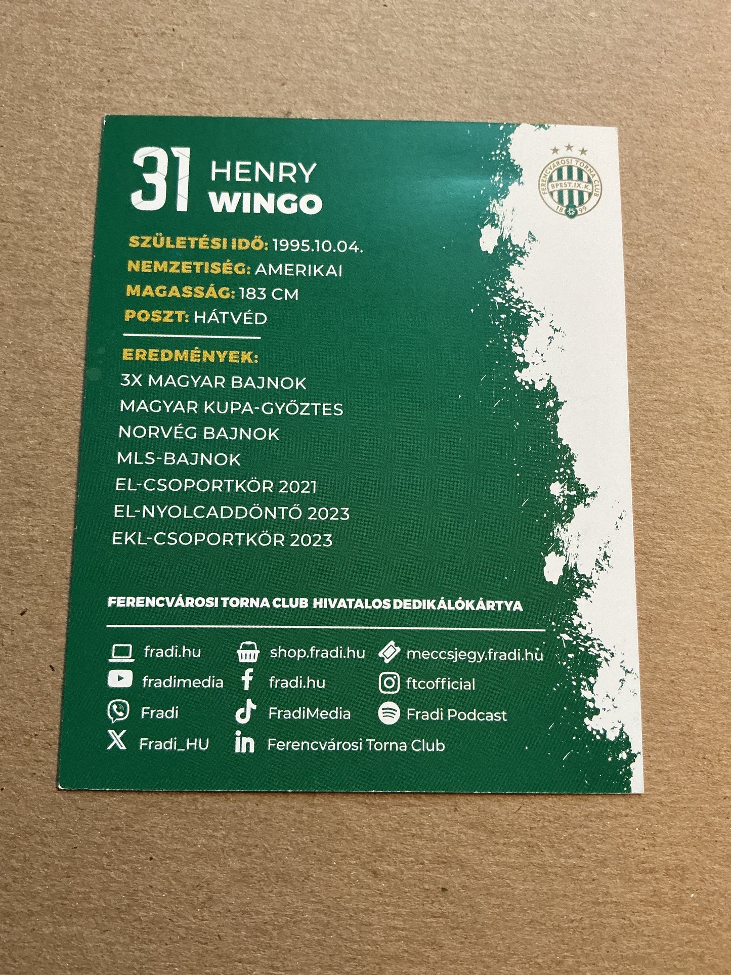Henry Wingo, USA 🇺🇸 Ferencváros TC 2023/24 hand signed