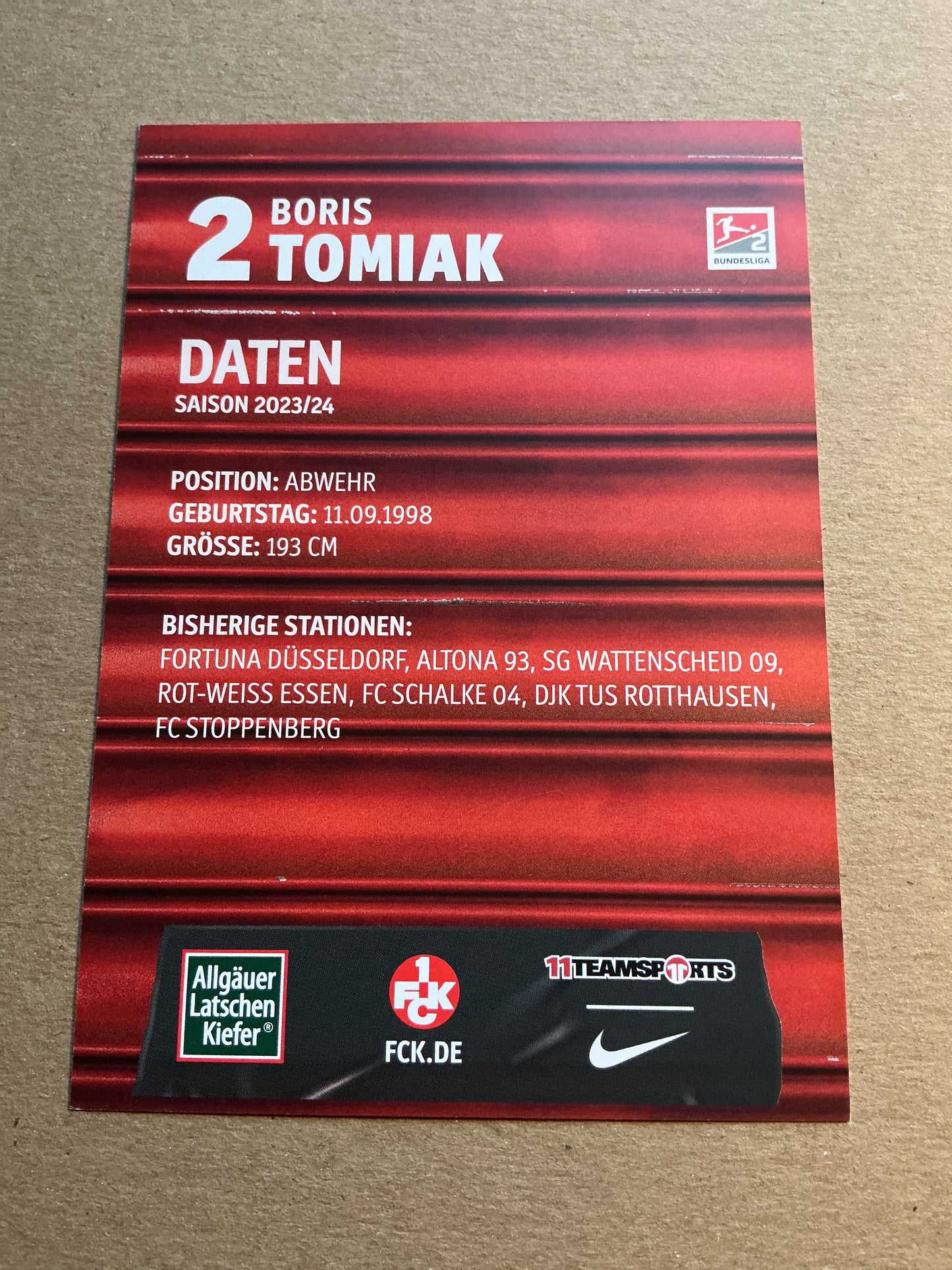 Boris Tomiak, Germany π©πͺ 1.FC Kaiserslautern 2023/24 hand signed