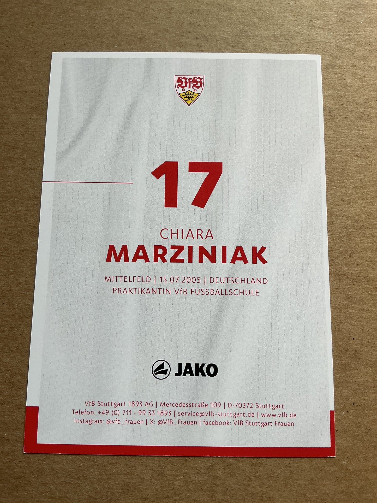 Chiara Marziniak, Germany π©πͺ VfB Stuttgart 2024/25 hand signed