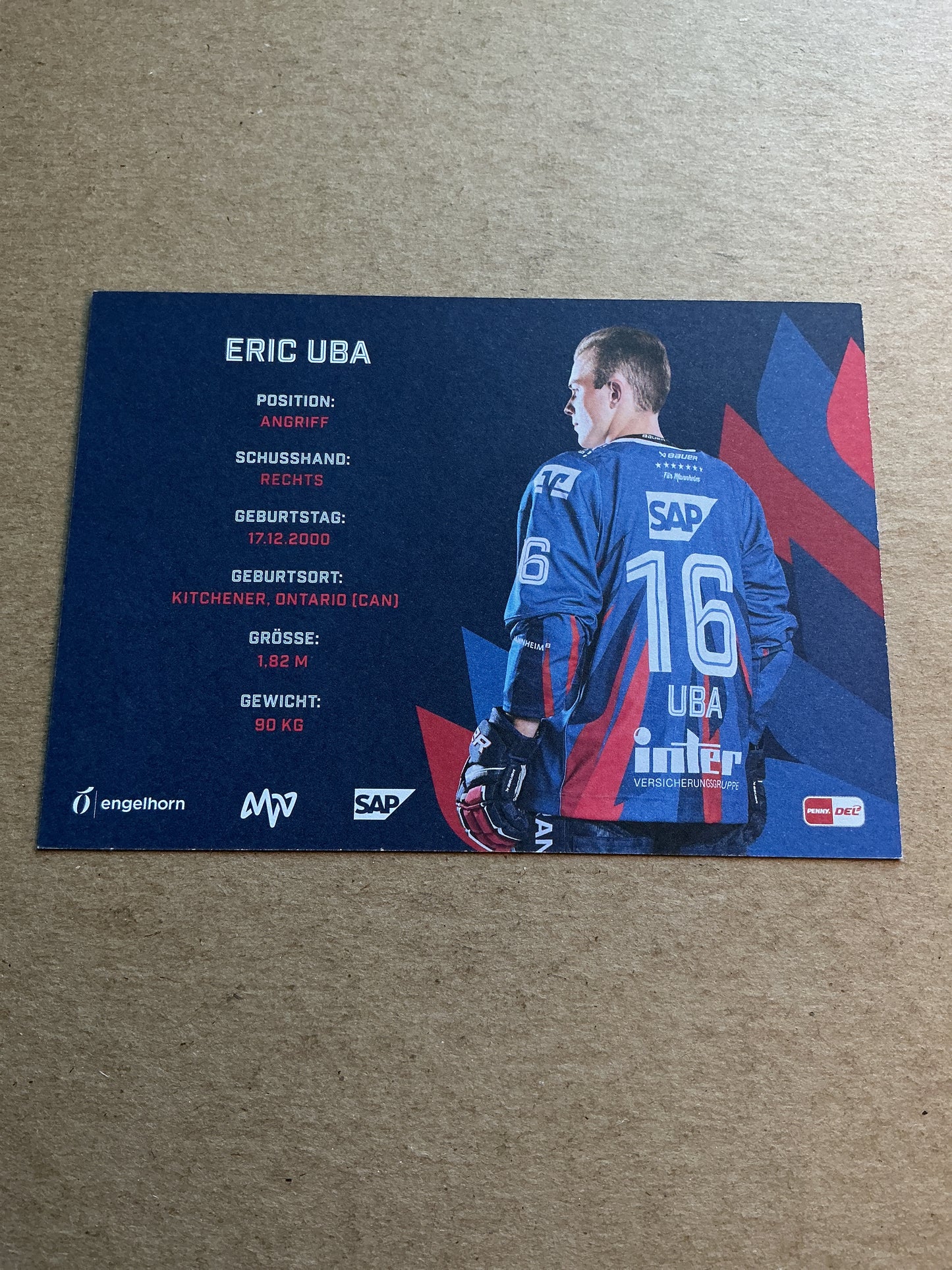 Eric Uba, Canada 🇨🇦 Adler Mannheim 2024/25 hand signed