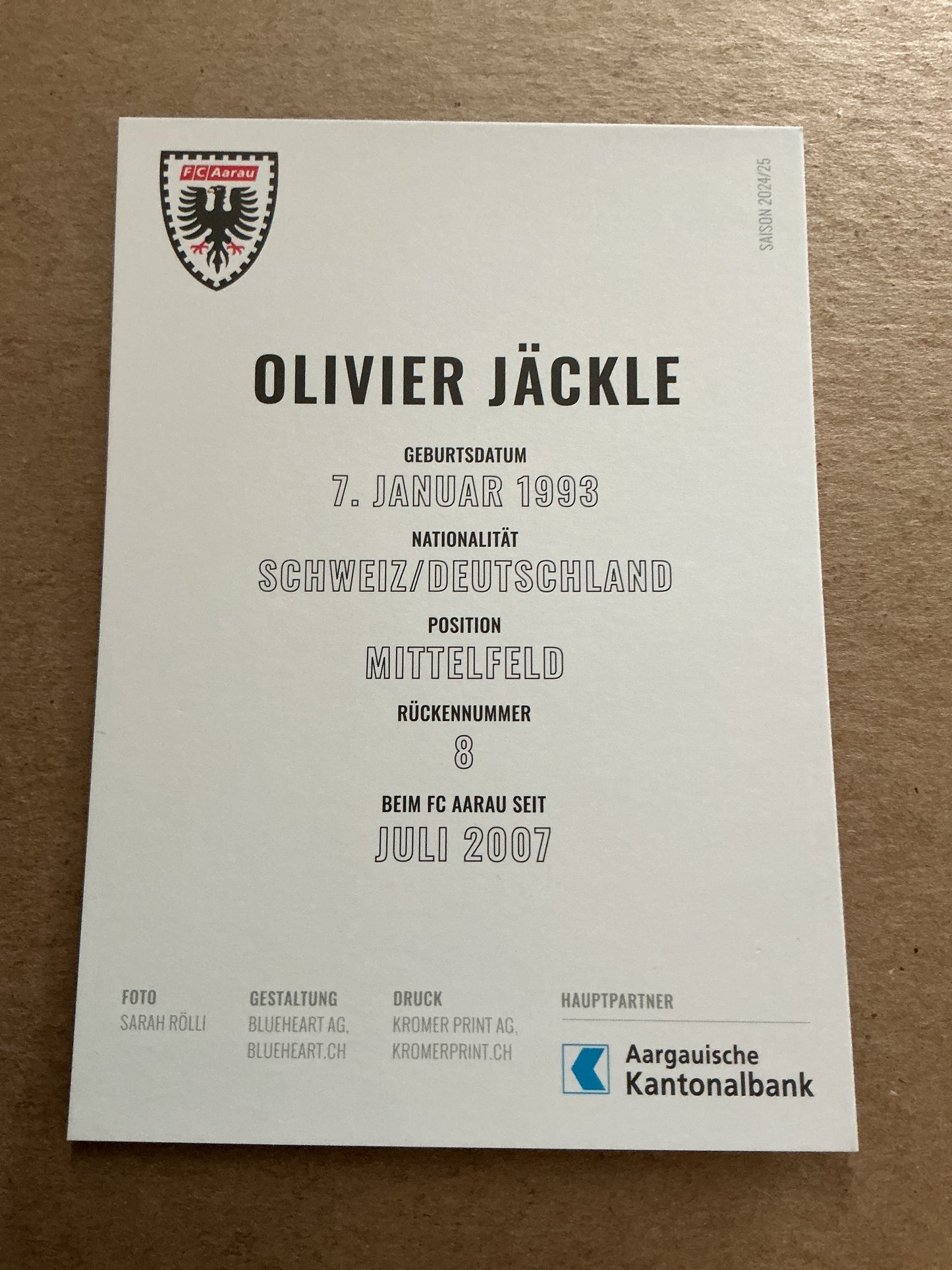 Olivier Jäckle, Switzerland 🇨🇭 FC Aarau 2024/25 hand signed