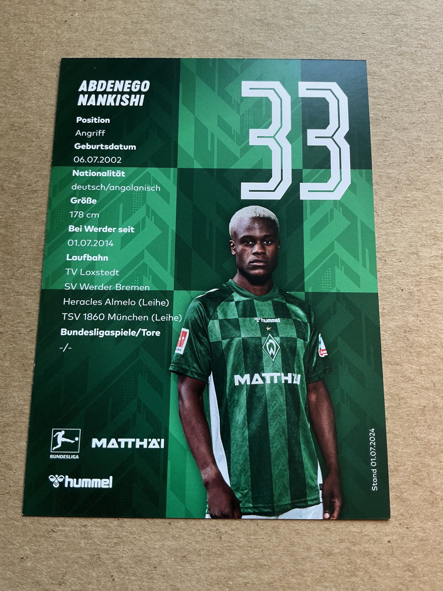 Abdenego Nankishi, Germany 🇩🇪 SV Werder Bremen 2024/25 hand signed