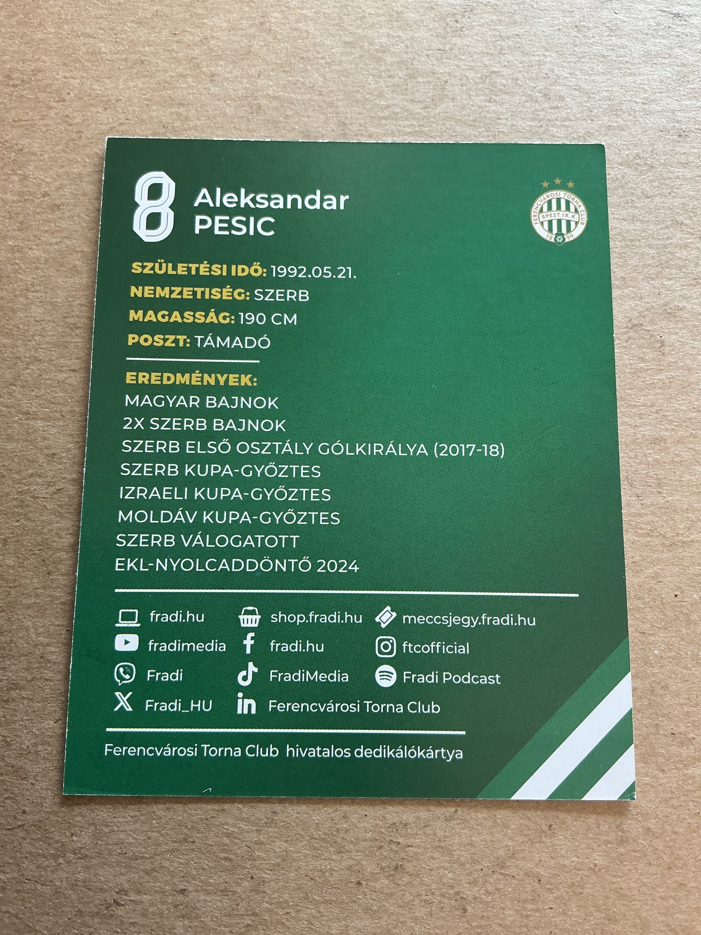 Aleksandar Pesic, Serbia 🇷🇸 Ferencvaros TC 2024/25 hand signed