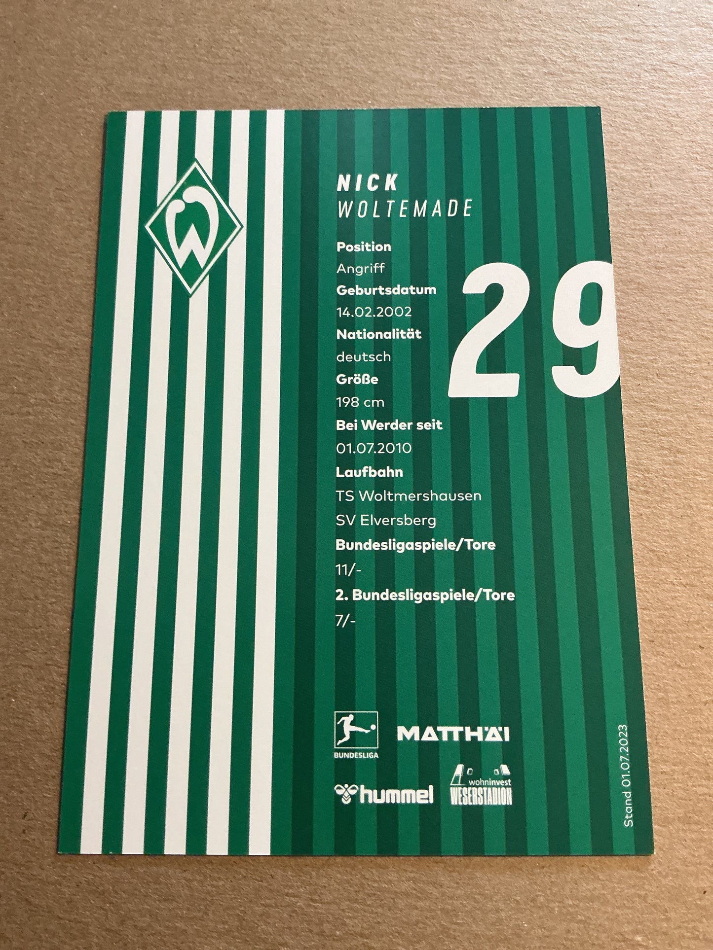Nick Woltemade, Germany 🇩🇪 SV Werder Bremen 2023/24 hand signed