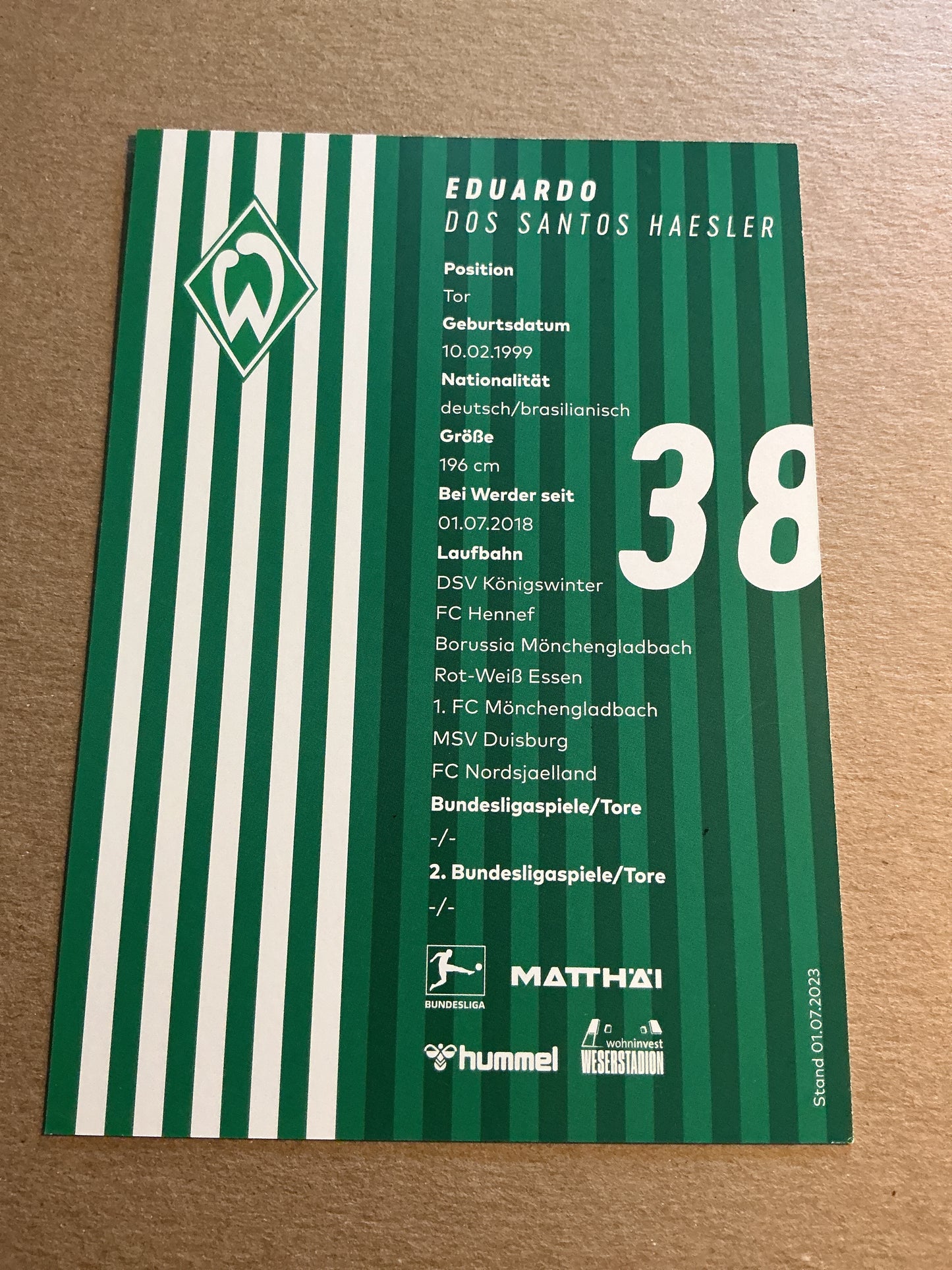 Eduardo dos Santos, Germany 🇩🇪 SV Werder Bremen 2023/24 hand signed