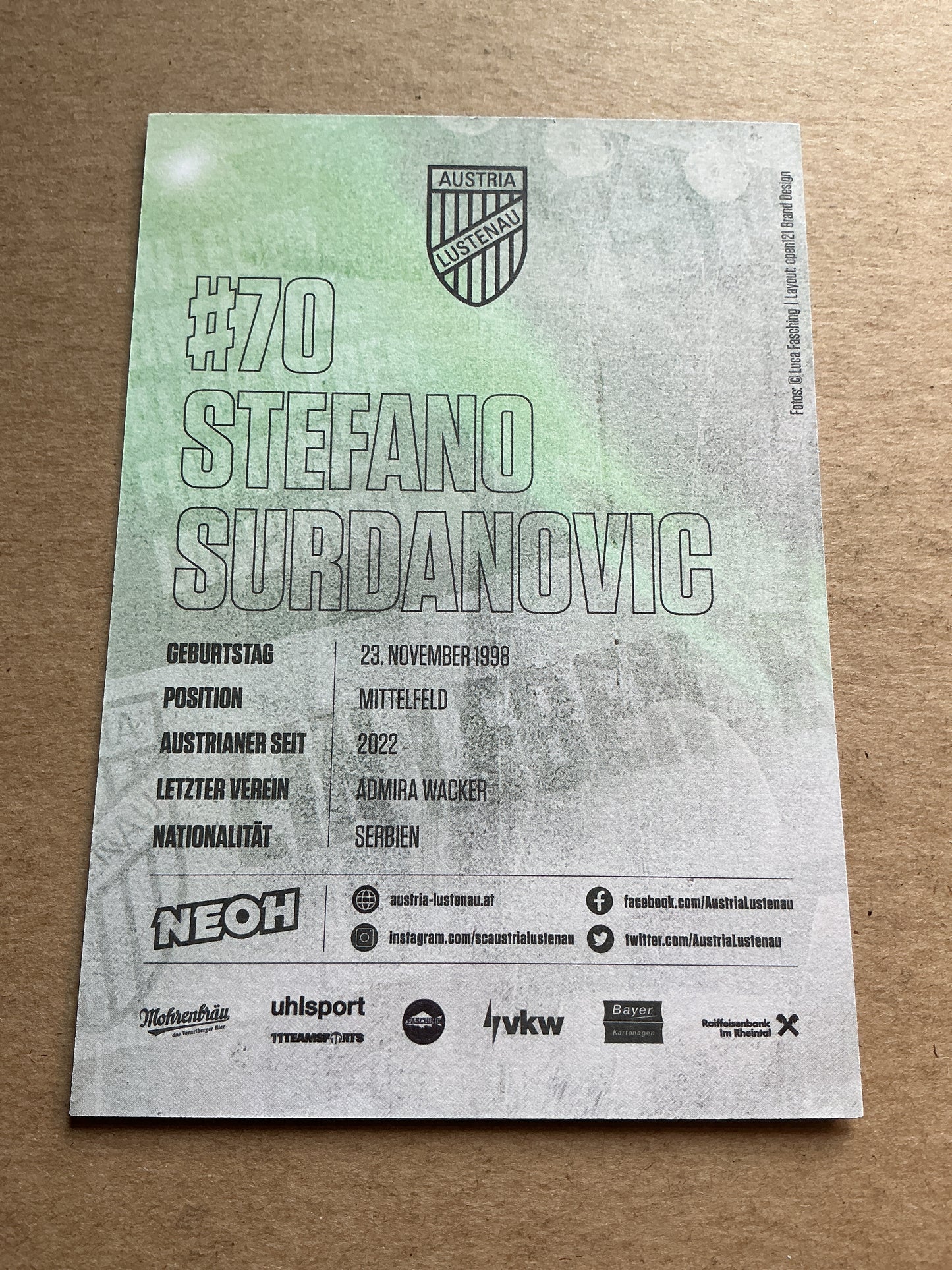 Stefano Surdanovic, Austria ๐ฆ๐น SC Austria Lustenau 2023/24 hand signed