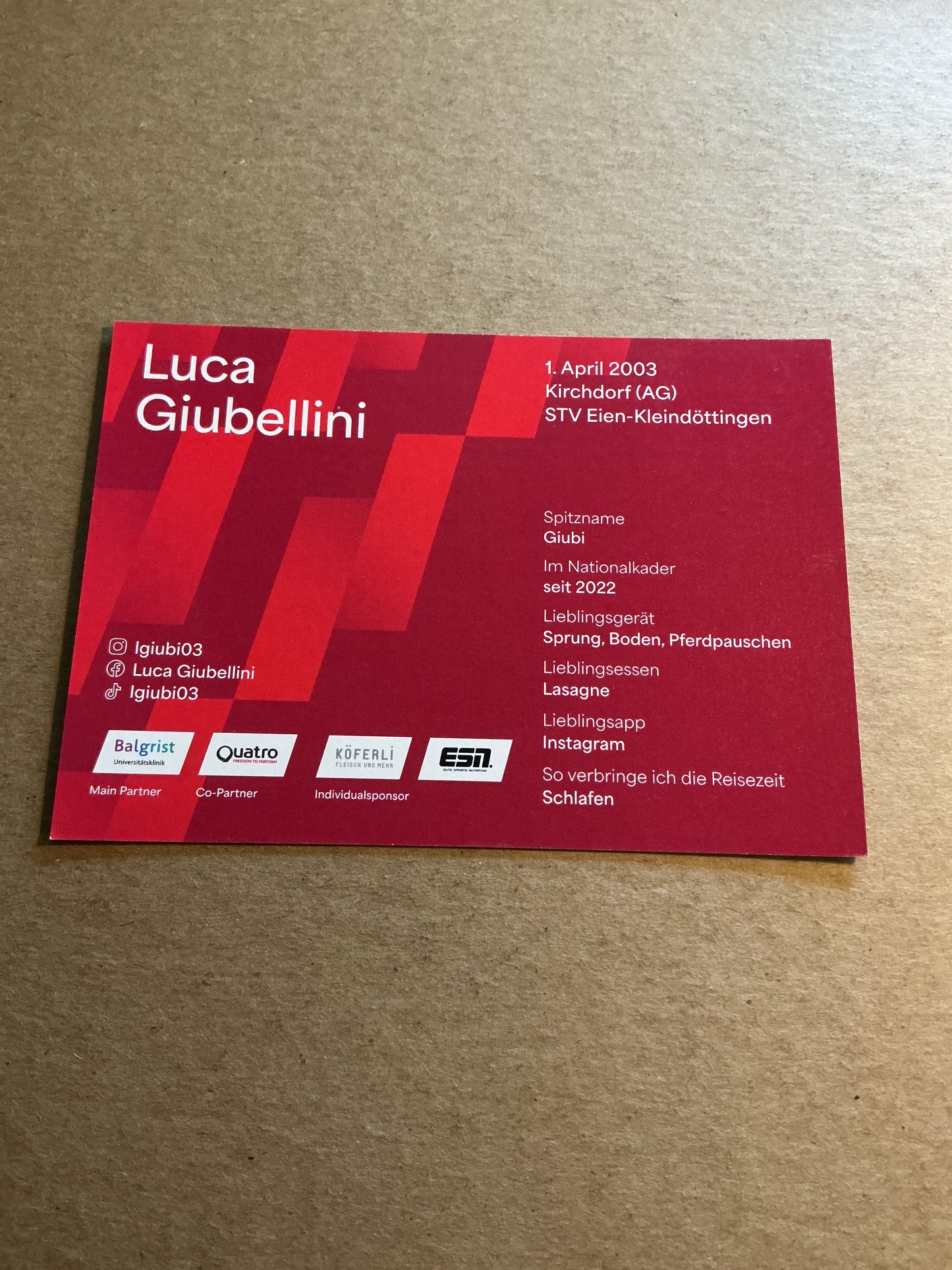 Luca Giubellini, Switzerland 🇨🇭 Gymnastics Sports 2025 hand signed