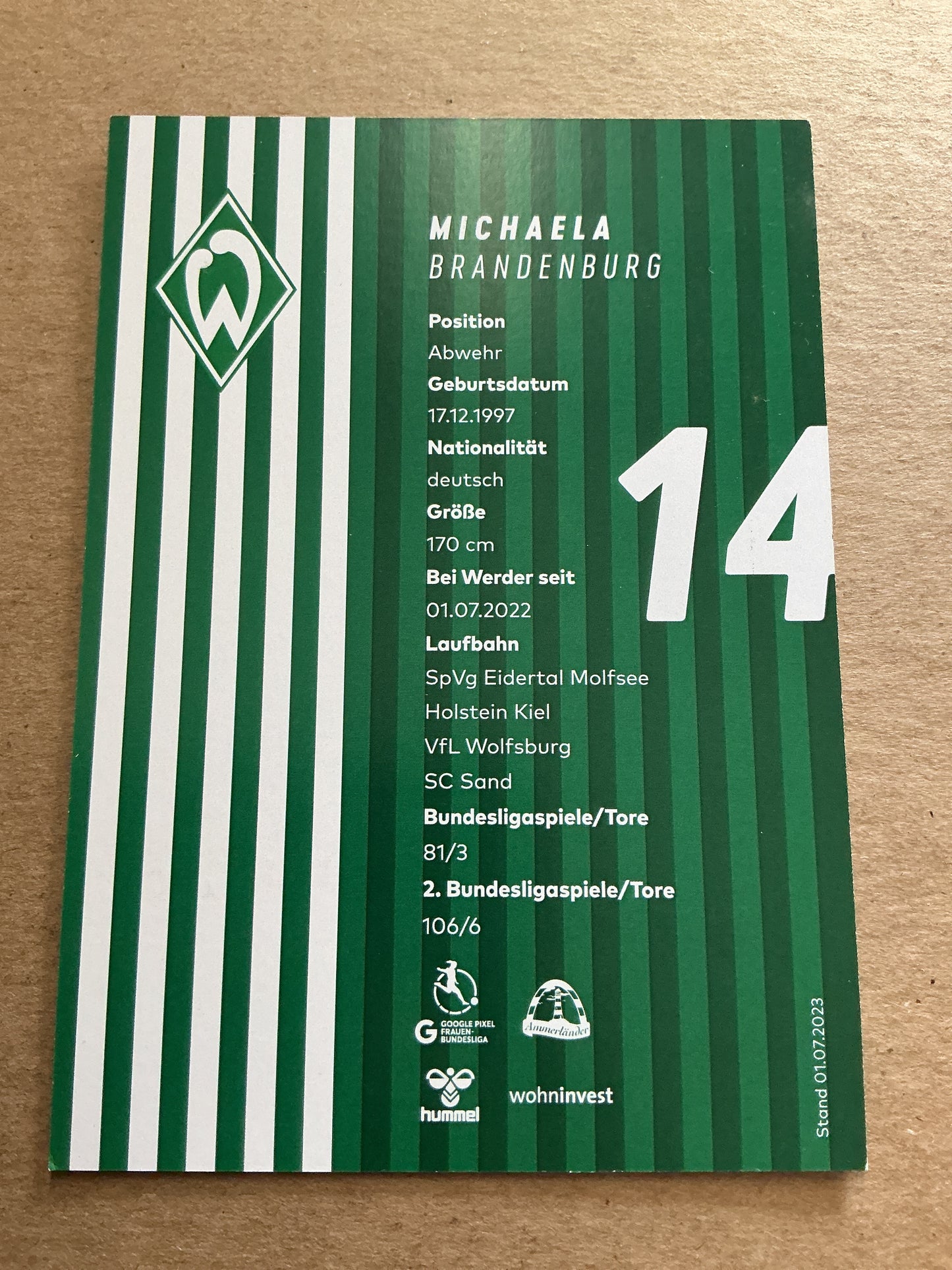 Michaela Brandenburg, Germany 🇩🇪 SV Werder Bremen 2023/24 hand signed