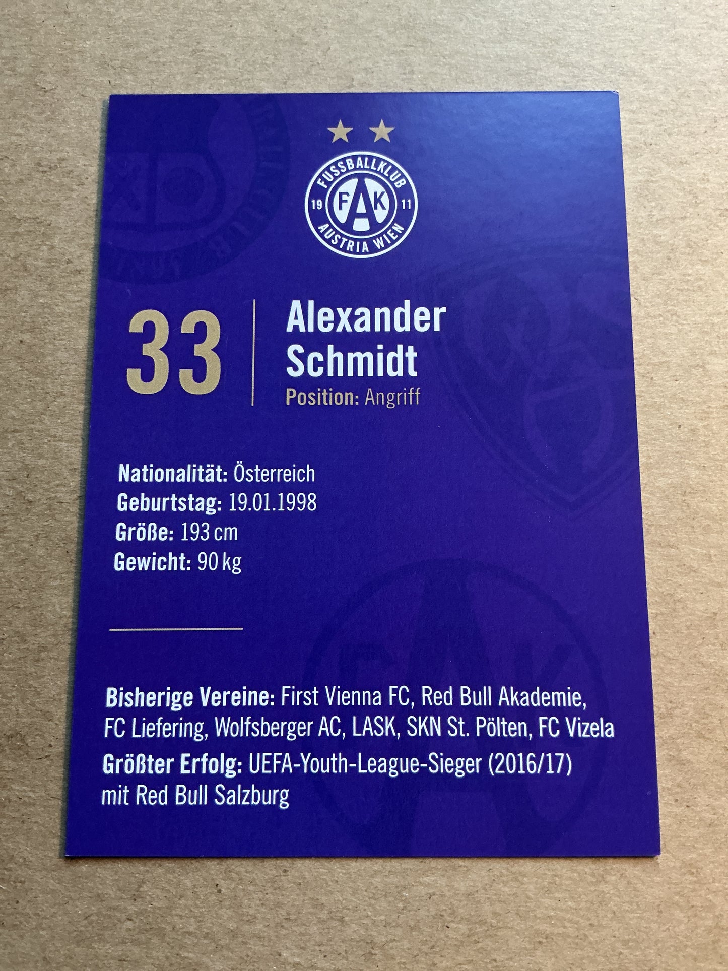 Alexander Schmidt, Austria ๐ฆ๐น FK Austria Wien 2023/24 hand signed