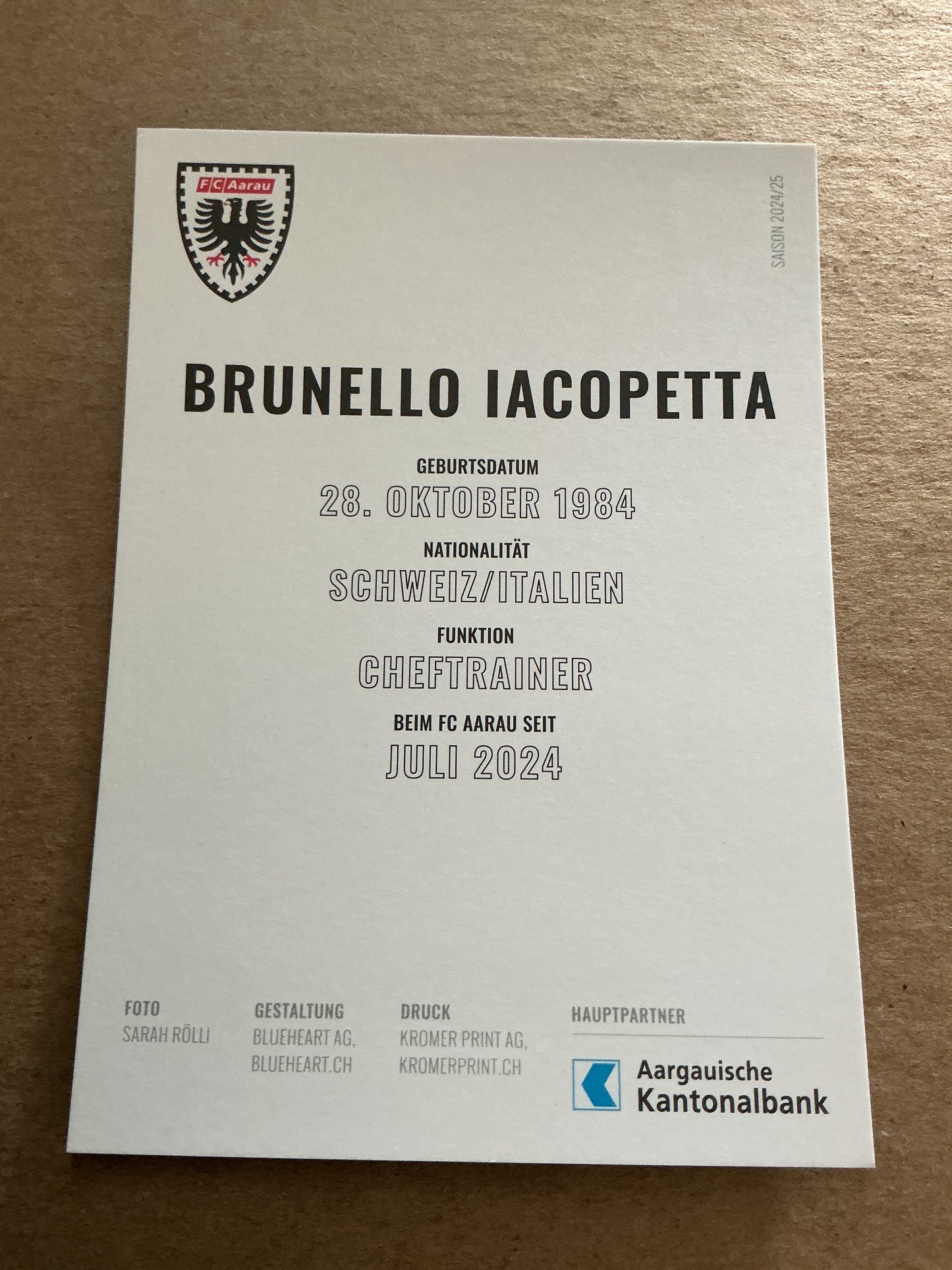 Brunello Iacopetta, Switzerland 🇨🇭 FC Aarau 2024/25 hand signed