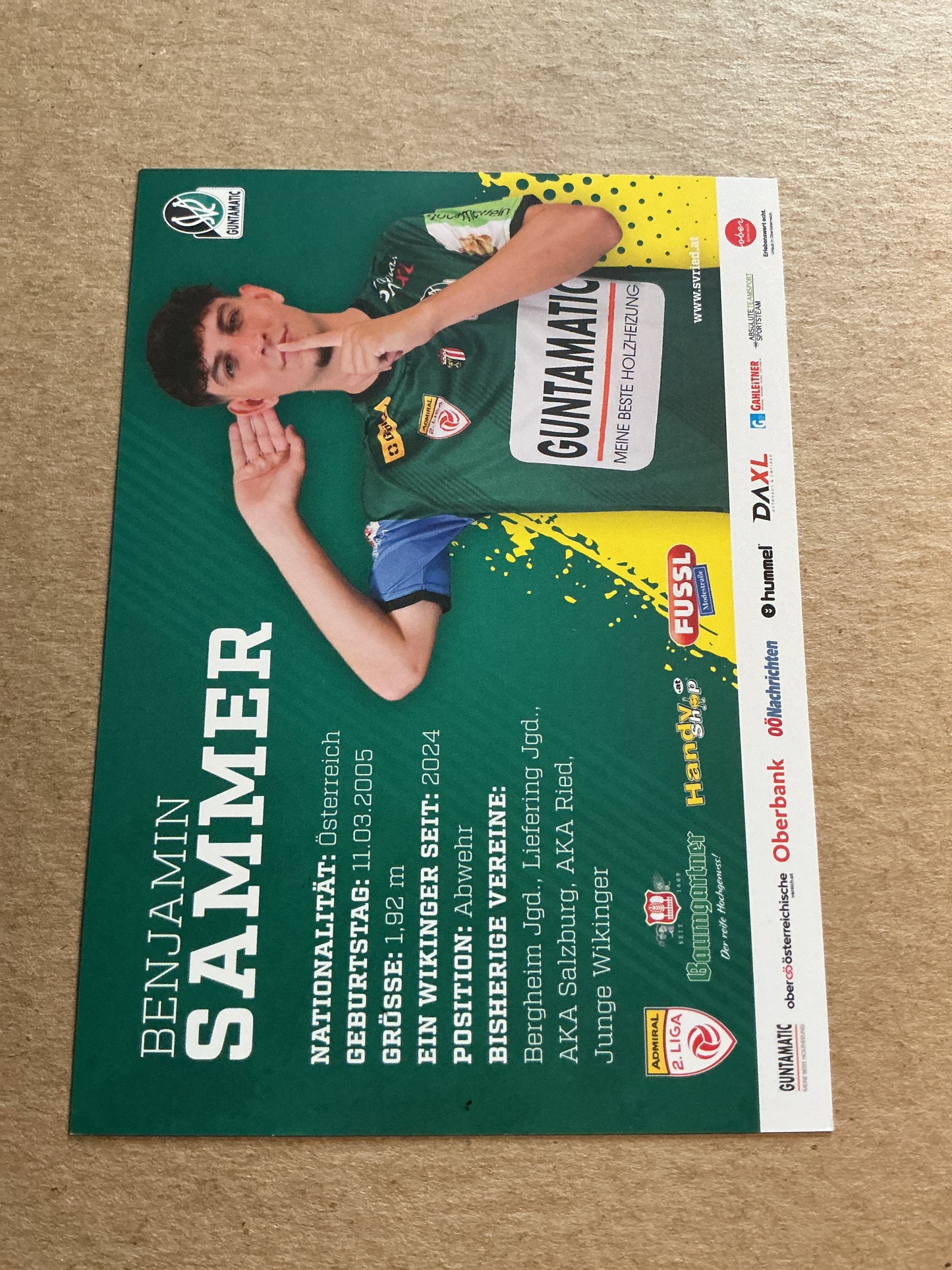Benjamin Sammer, Austria 🇦🇹 SV Ried 2024/25 hand signed