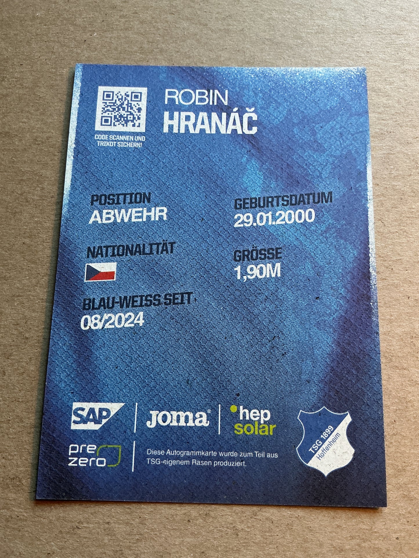 Robin Hranac, Czech Republic 🇨🇿 TSG 1899 Hoffenheim 2024/25 hand signed