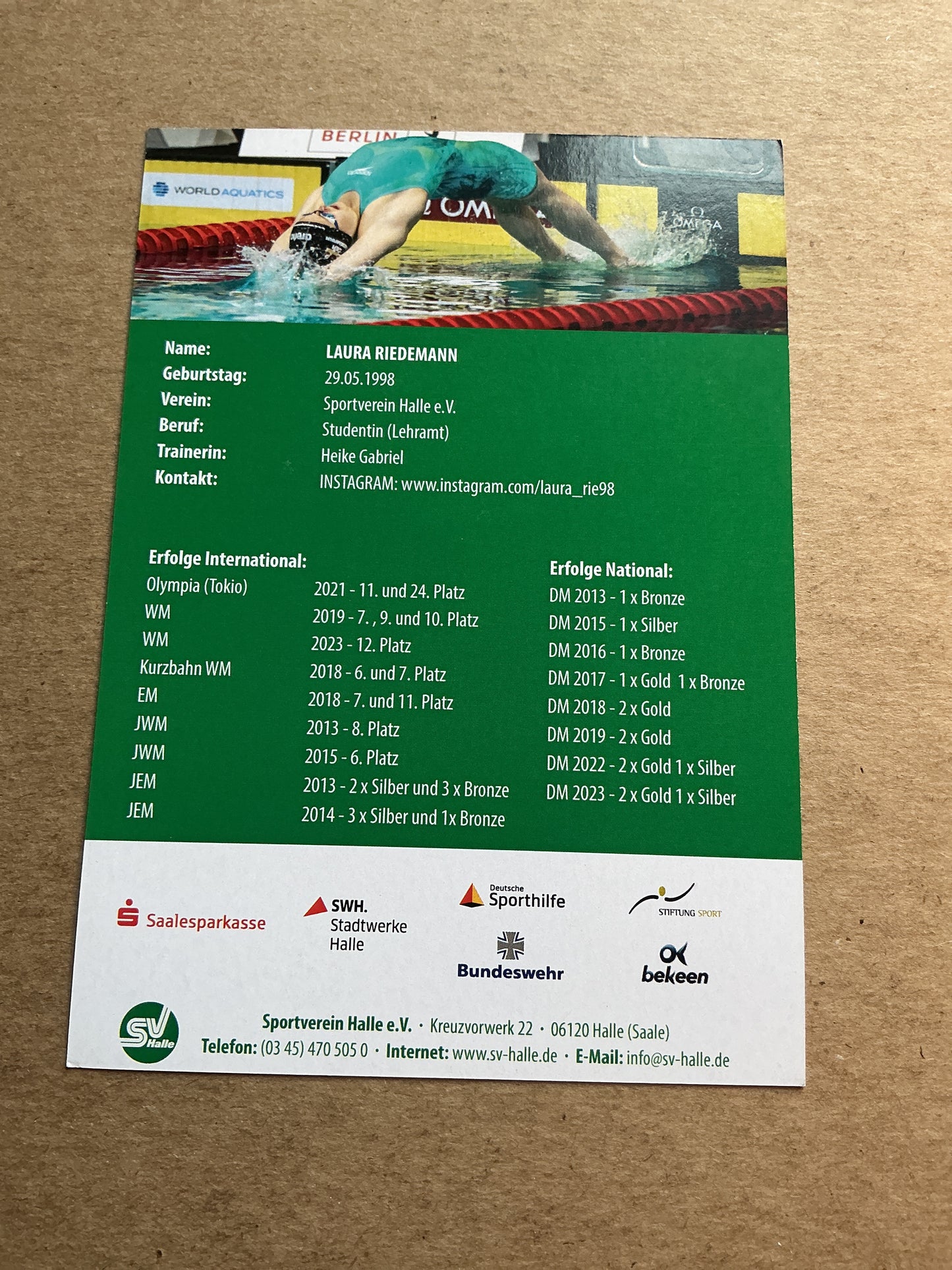 Laura Riedemann, Germany 🇩🇪 Swimming Summer Olympics 2024 hand signed