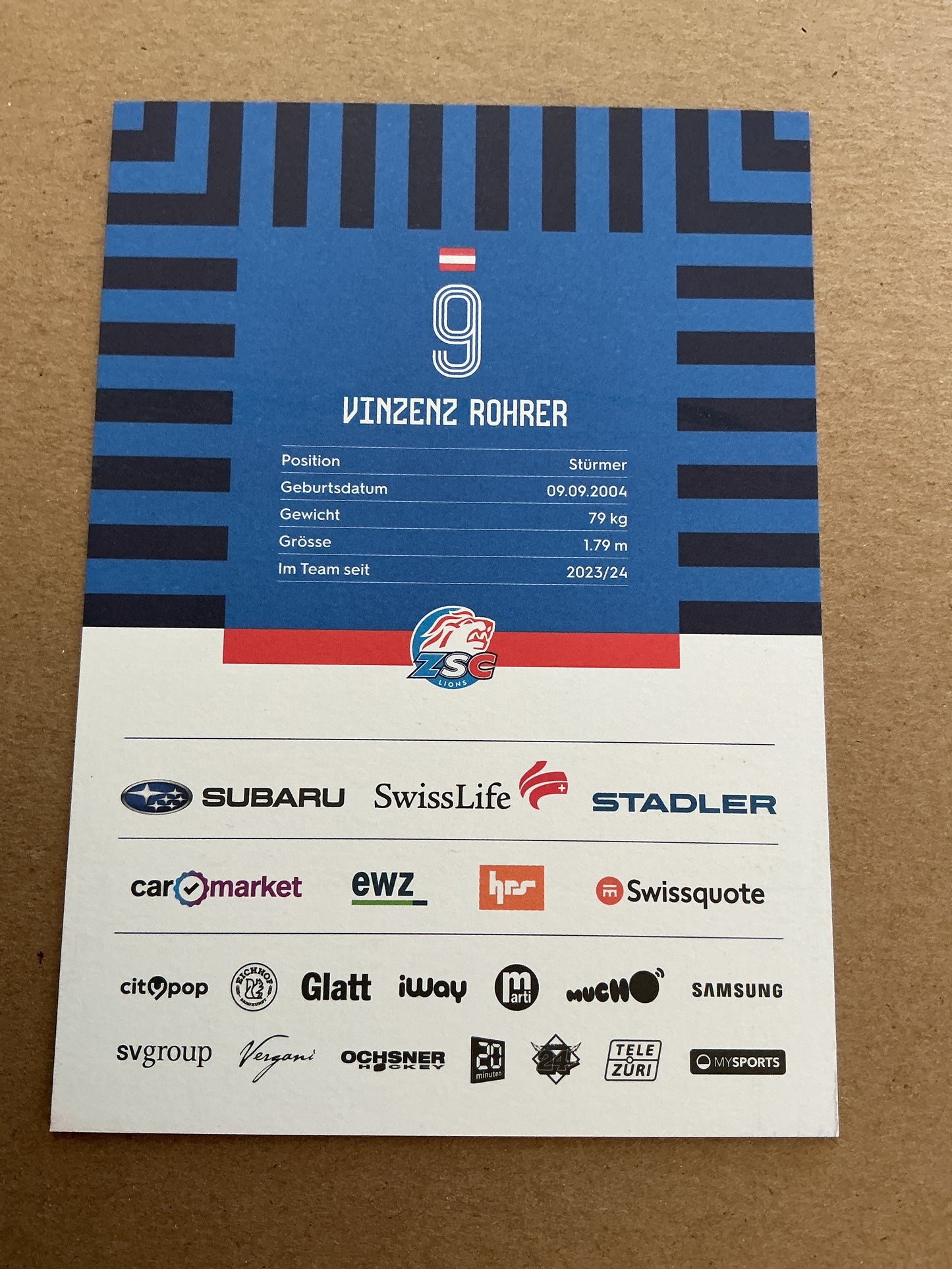 Vinzenz Rohrer, Austria ๐ฆ๐น ZSC Lions 2025/26 hand signed