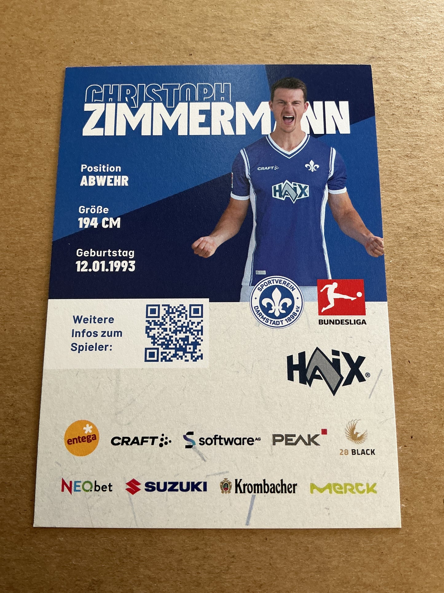 Christoph Zimmermann, Germany 🇩🇪 SV Darmstadt 98 2023/24 hand signed