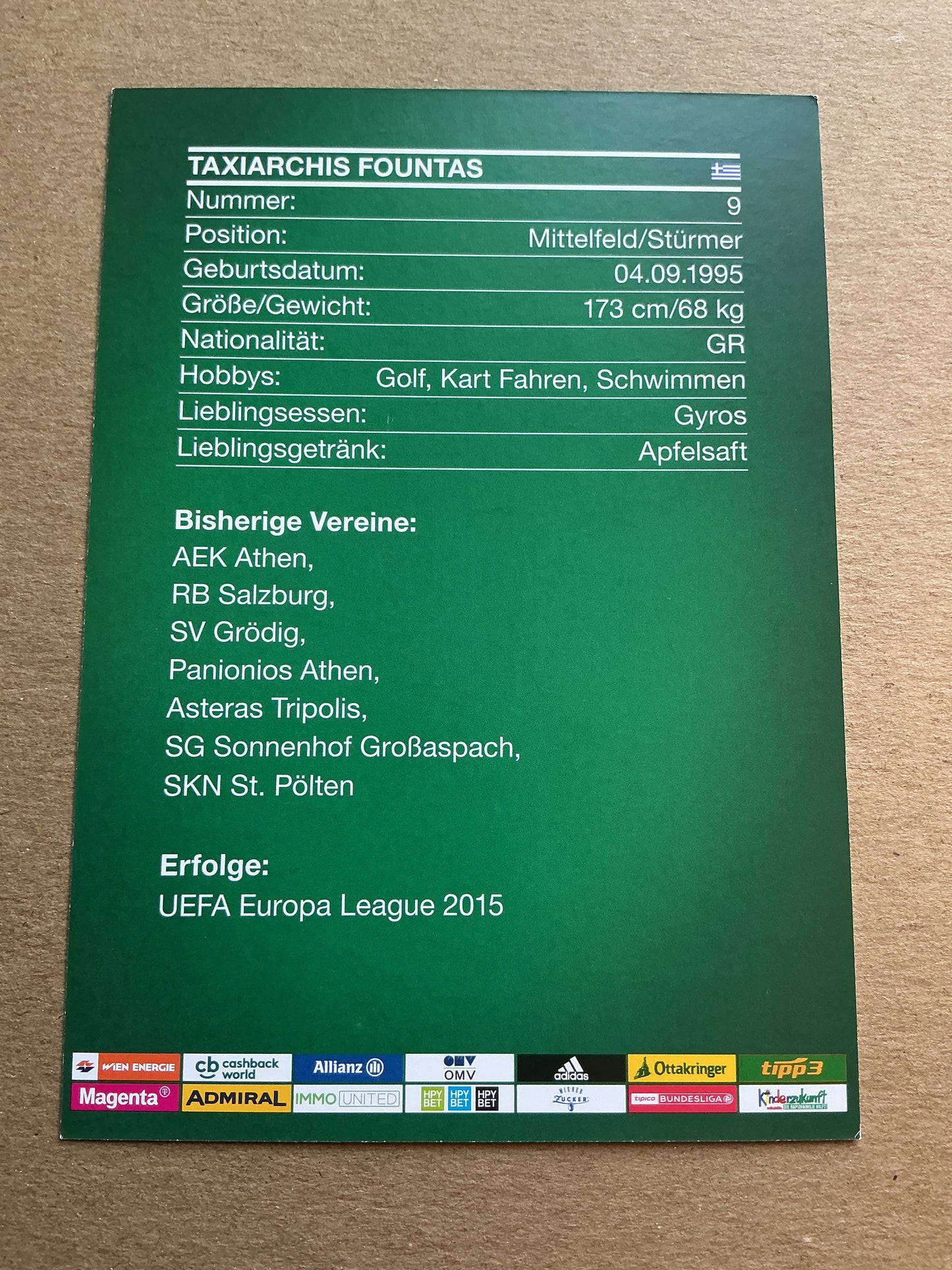 Taxiarchis Fountas, Greece 🇬🇷 Rapid Wien 2019/20 hand signed