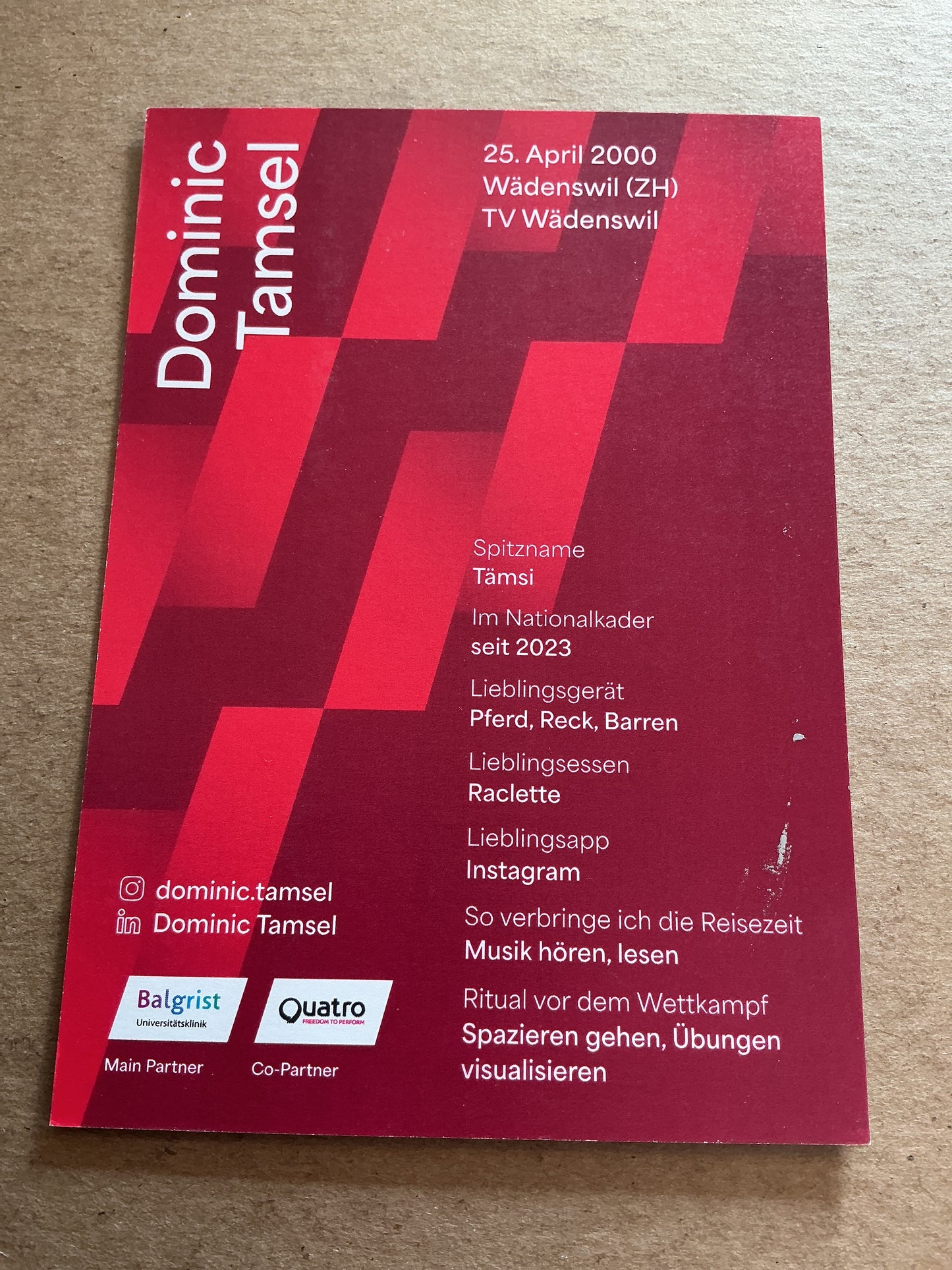 Dominic Tamsel, Switzerland 🇨🇭 Gymnastics Sports 2025 hand signed