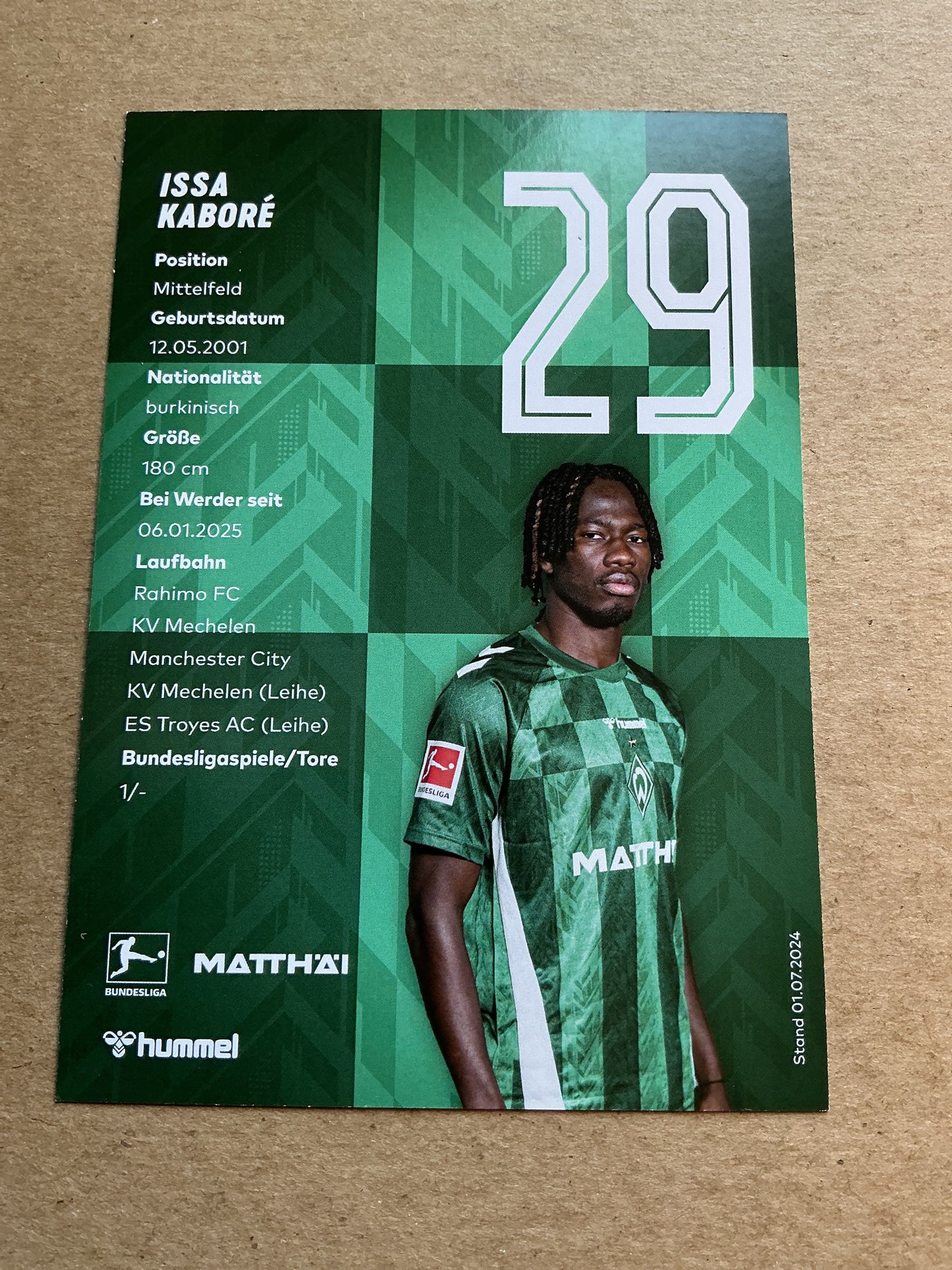Issa Kabore, Burkina Faso 🇧🇫 SV Werder Bremen 2024/25 hand signed
