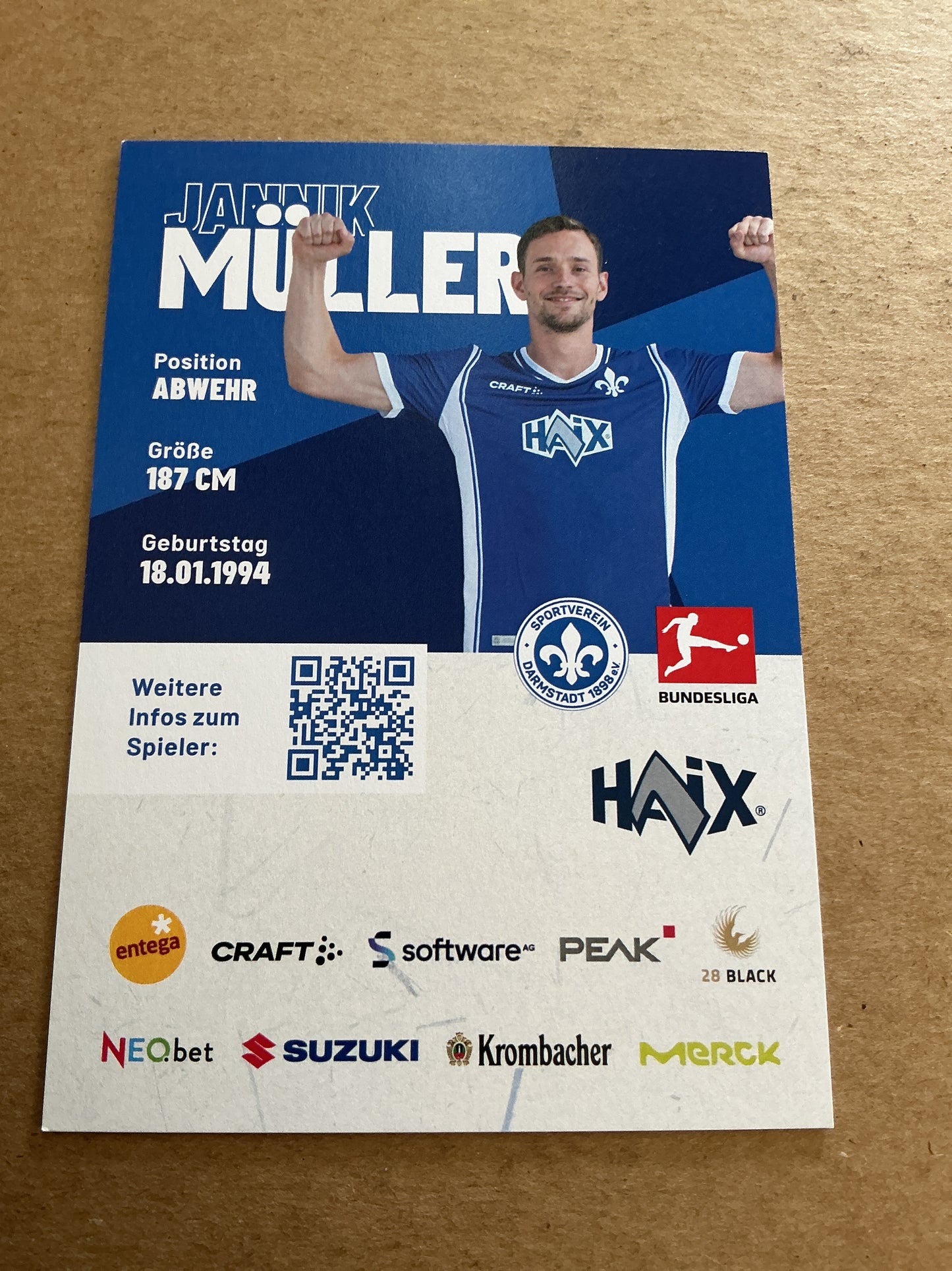 Jannik Müller, Germany 🇩🇪 SV Darmstadt 98 2023/24 hand signed