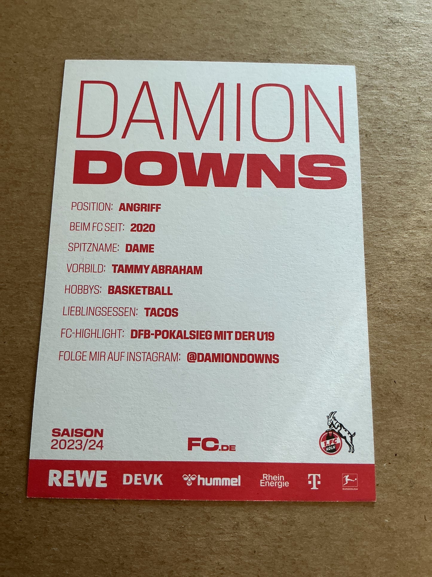 Damion Downs, USA 🇺🇸 1.FC Köln 2023/24 hand signed