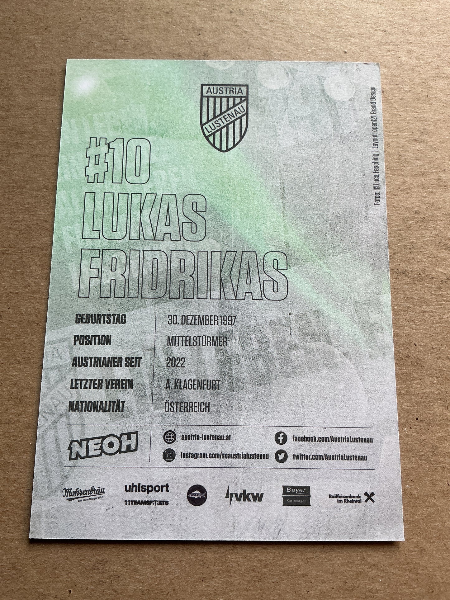 Lukas Fridrikas, Austria ๐ฆ๐น SC Austria Lustenau 2023/24 hand signed