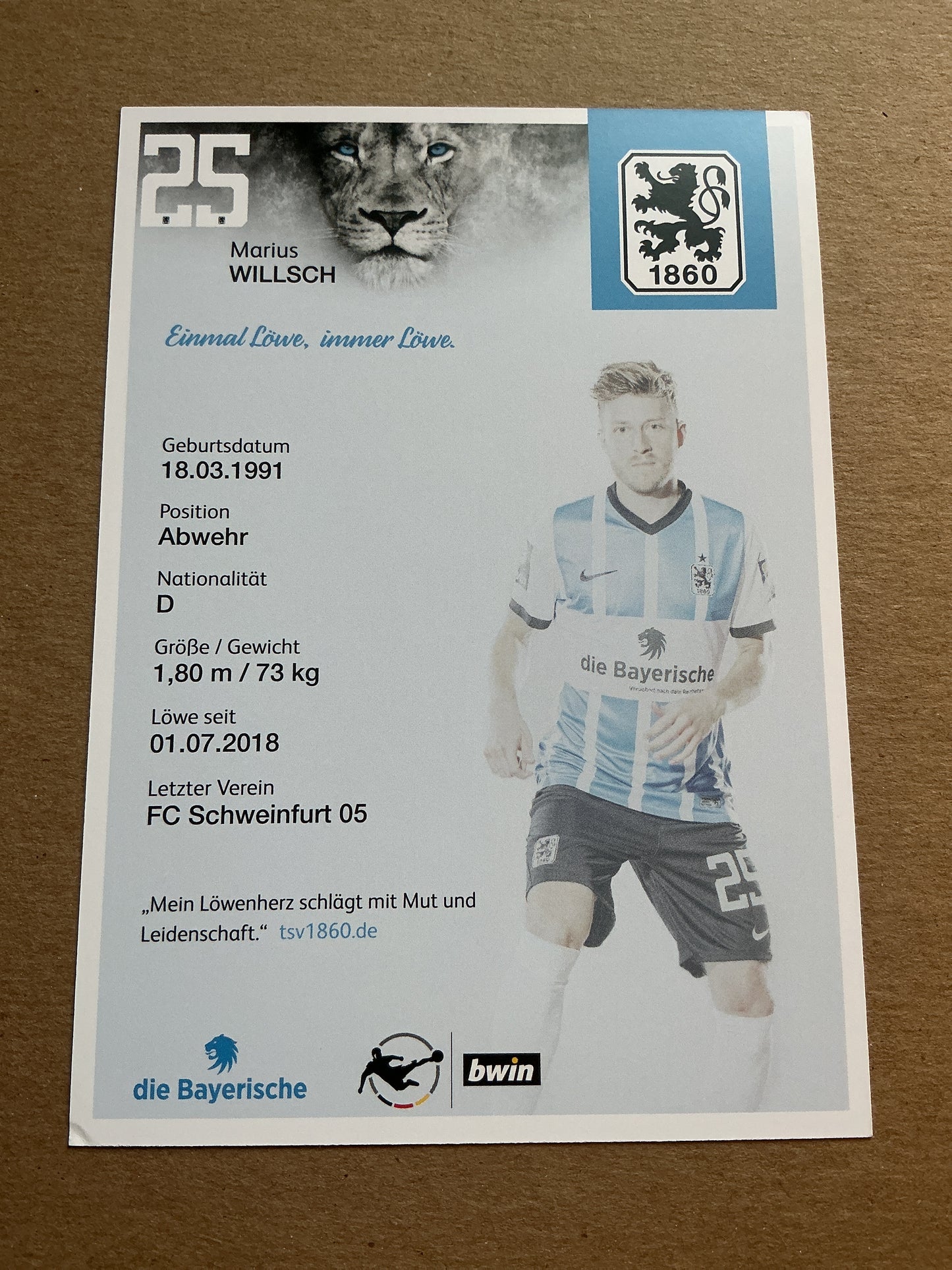 Marius Willsch, Germany 🇩🇪 TSV 1860 München 2021/22 hand signed
