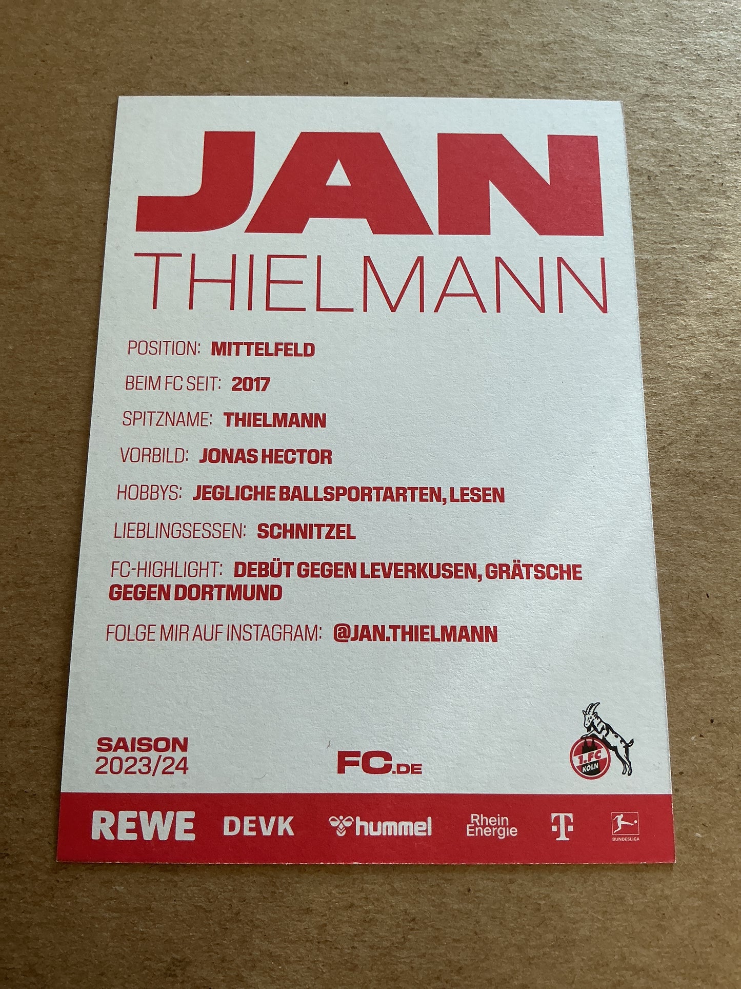 Jan Thielmann, Germany 🇩🇪 1.FC Köln 2023/24 hand signed