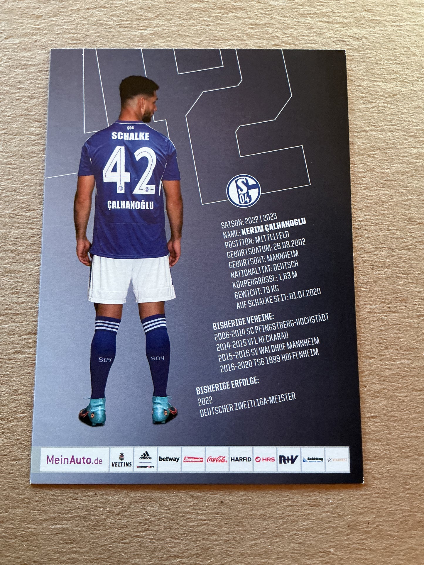 Kerim Çalhanoglu, Germany 🇩🇪 FC Schalke 04 2022/23 hand signed