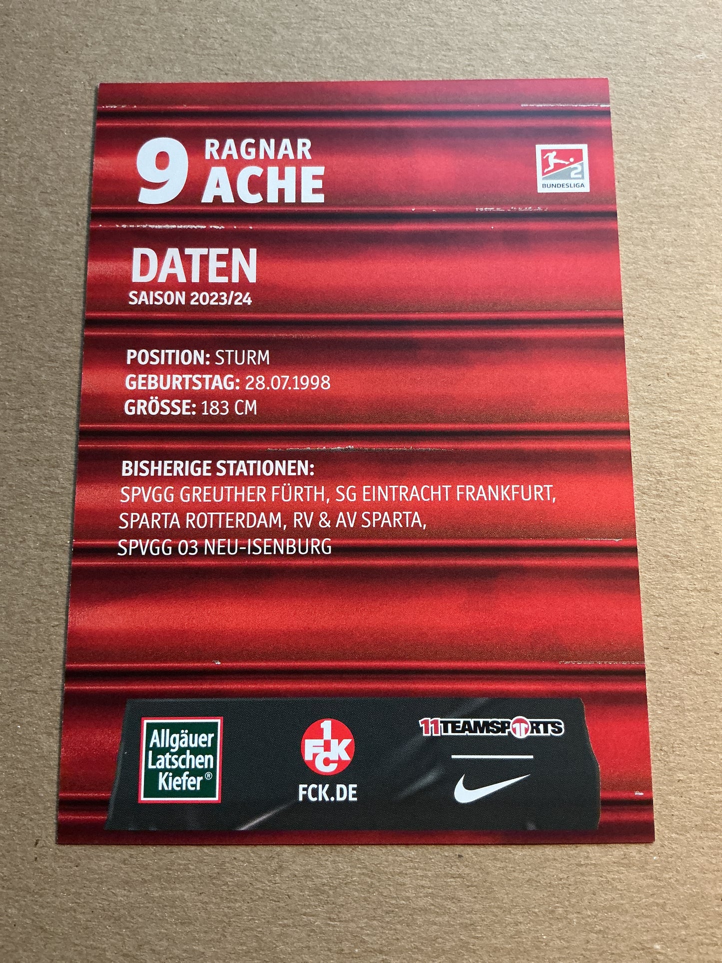 Ragnar Ache, Germany π©πͺ 1.FC Kaiserslautern 2023/24 hand signed