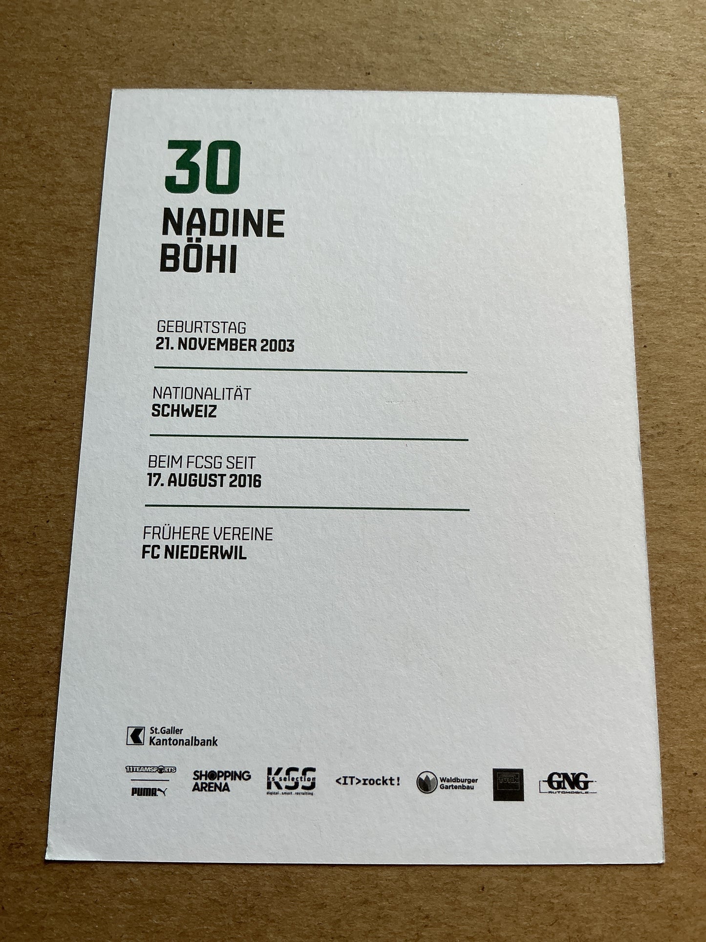 Nadine Böhl, Switzerland 🇨🇭 FC St. Gallen 2024/25 hand signed