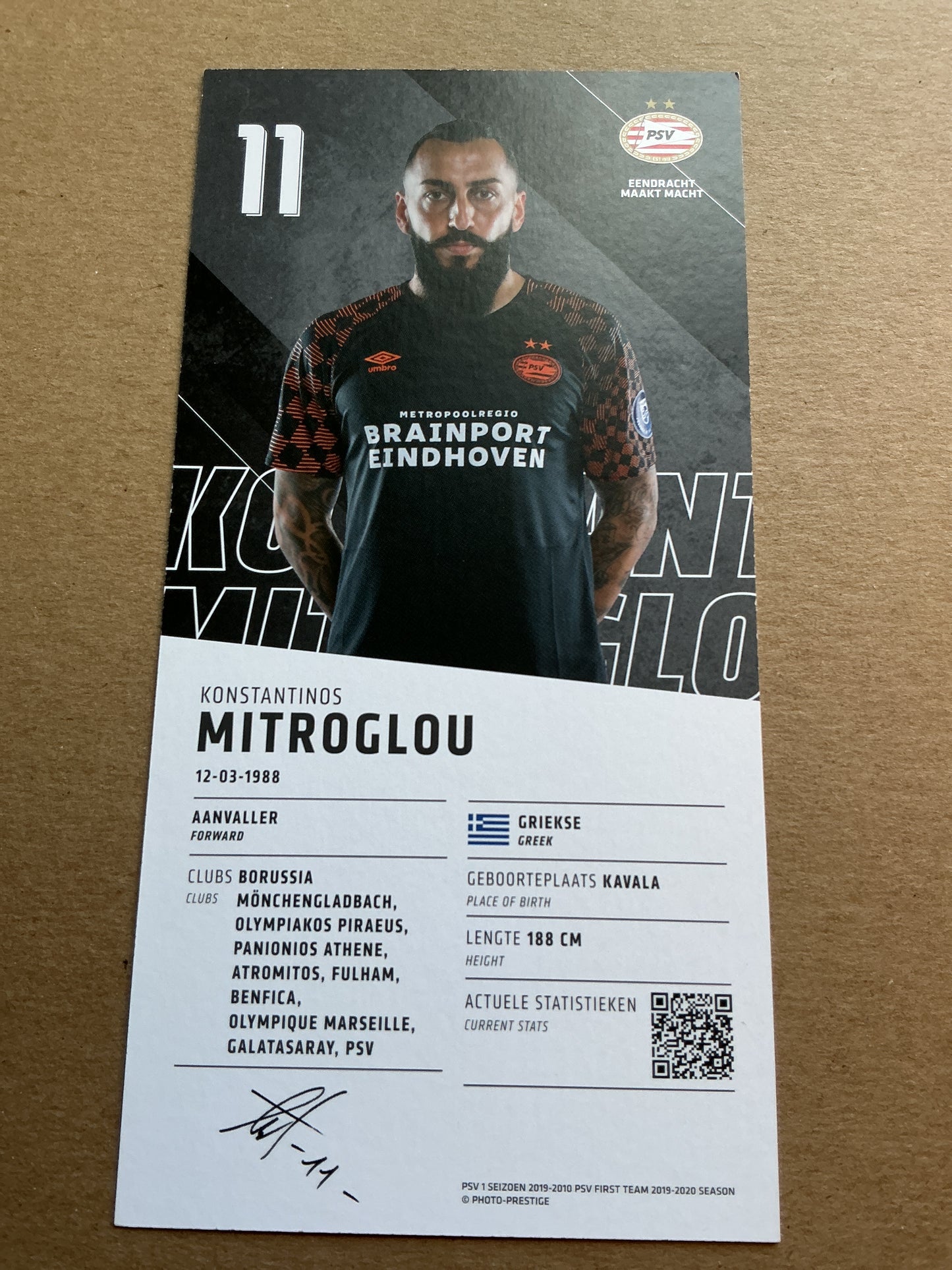 Konstantinos Mitroglou, Greece 🇬🇷 PSV Eindhoven 2019/20 hand signed