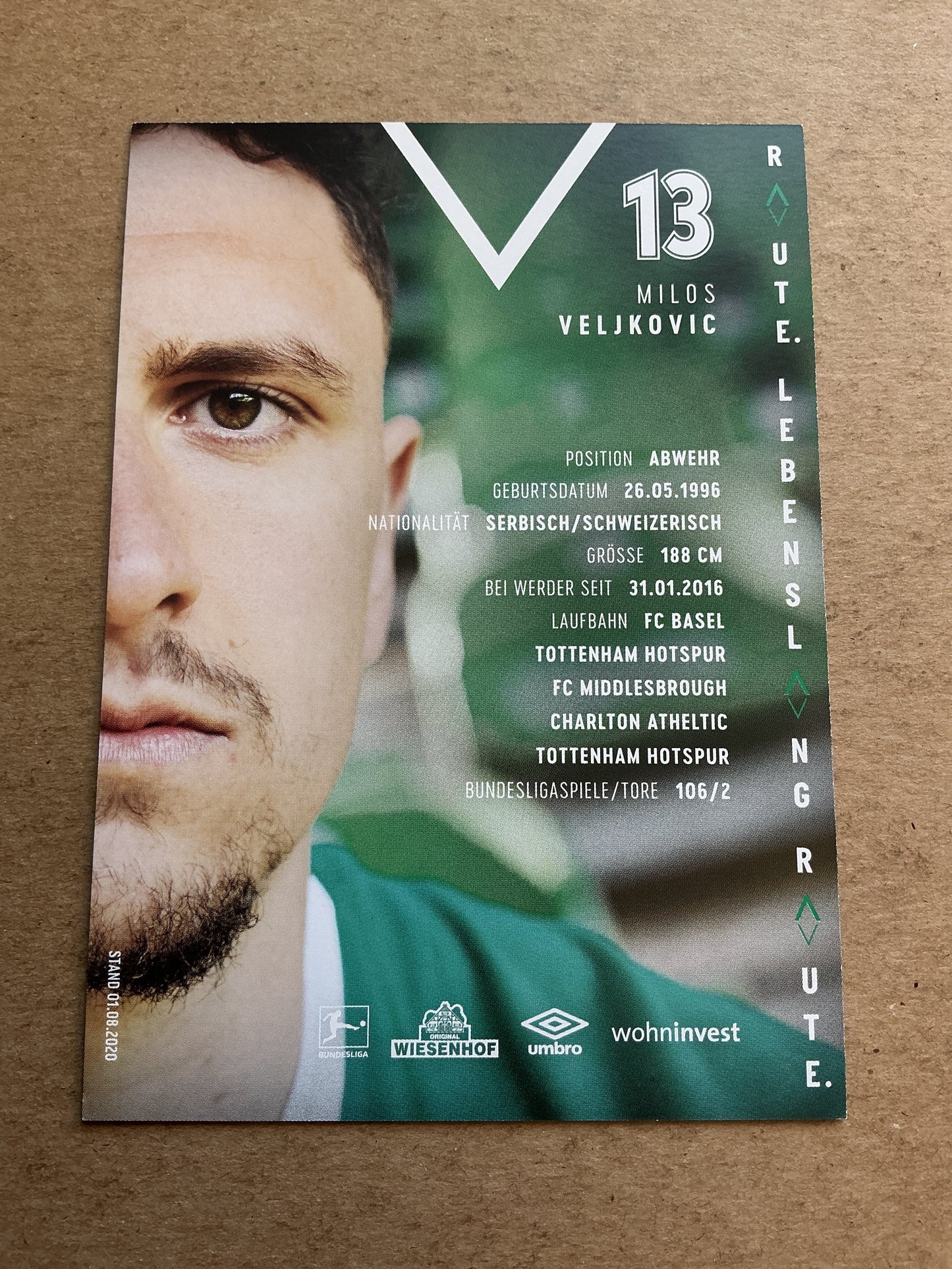 Milos Veljkovic, Serbia 🇷🇸 SV Werder Bremen 2020/21 hand signed