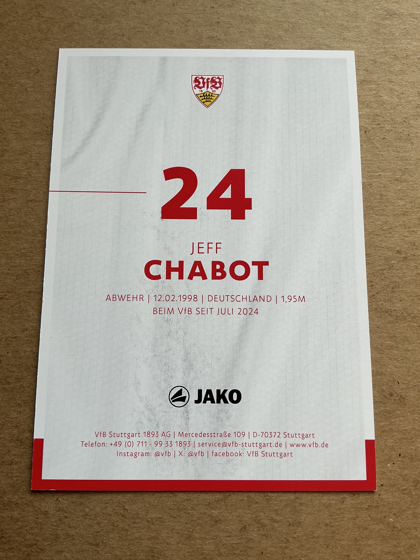 Jeff Chabot, Germany π©πͺ VfB Stuttgart 2024/25 hand signed