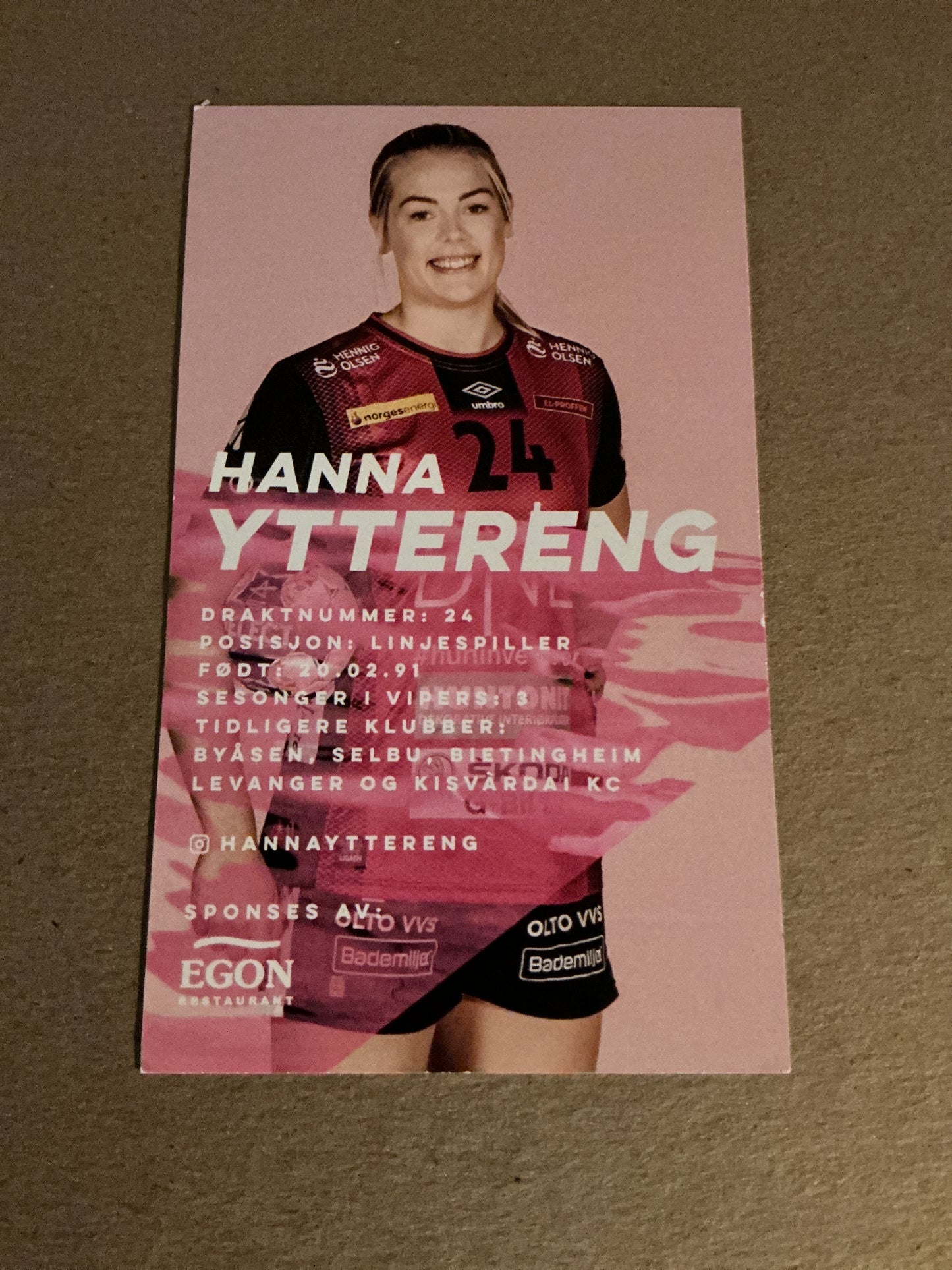 Hanna Yttereng, Norway 🇳🇴 Handball Vipers 2021/22 hand signed