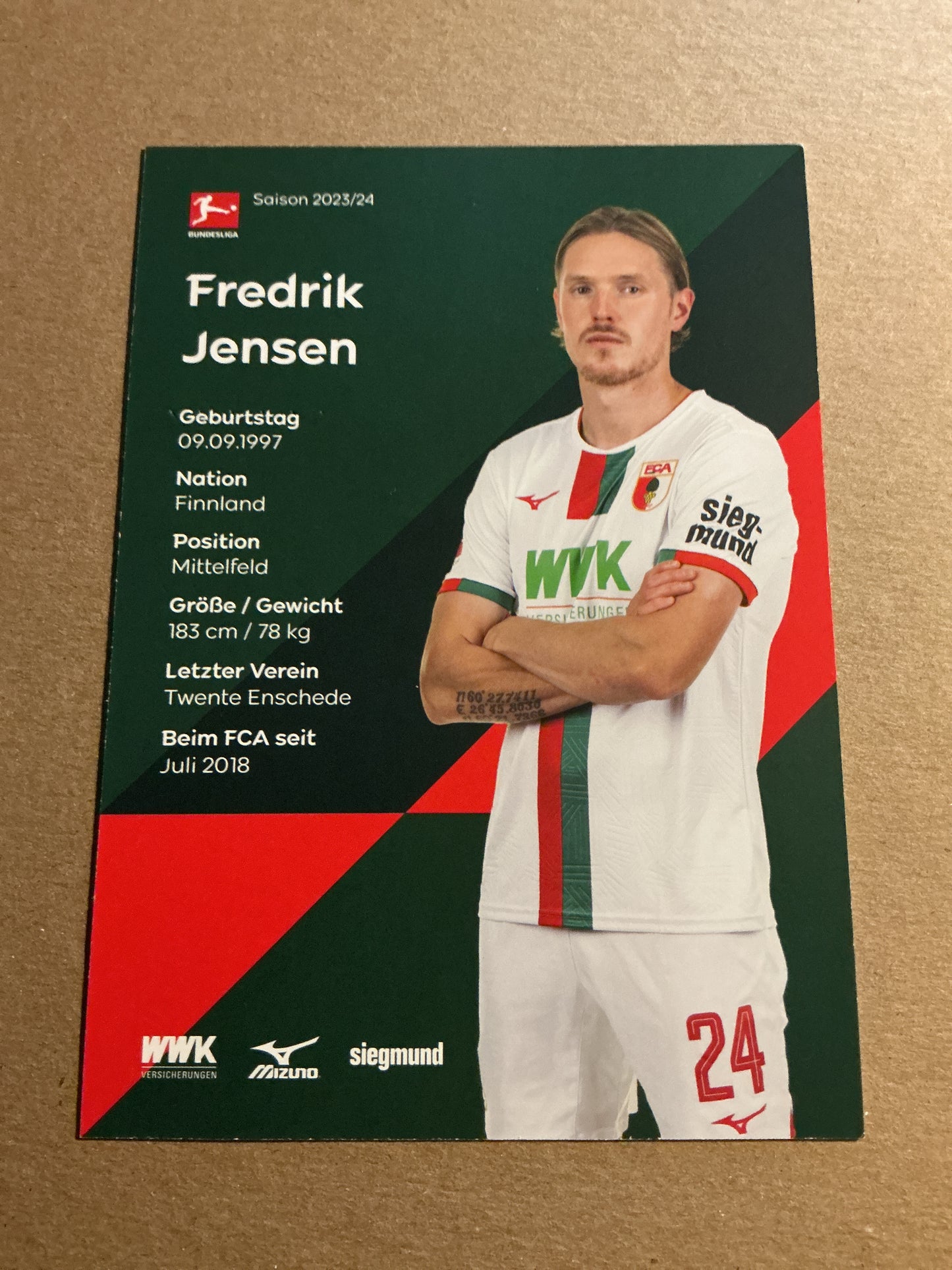 Fredrik Jensen, Finland 🇫🇮 FC Augsburg 2023/24 hand signed
