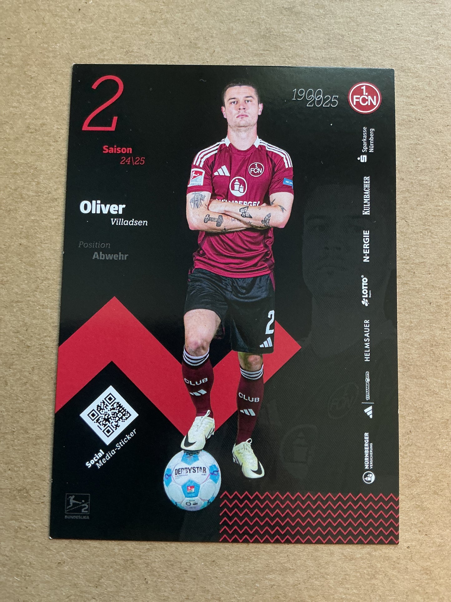 Oliver Villadsen, Denmark 🇩🇰 1.FC Nürnberg 2024/25 hand signed