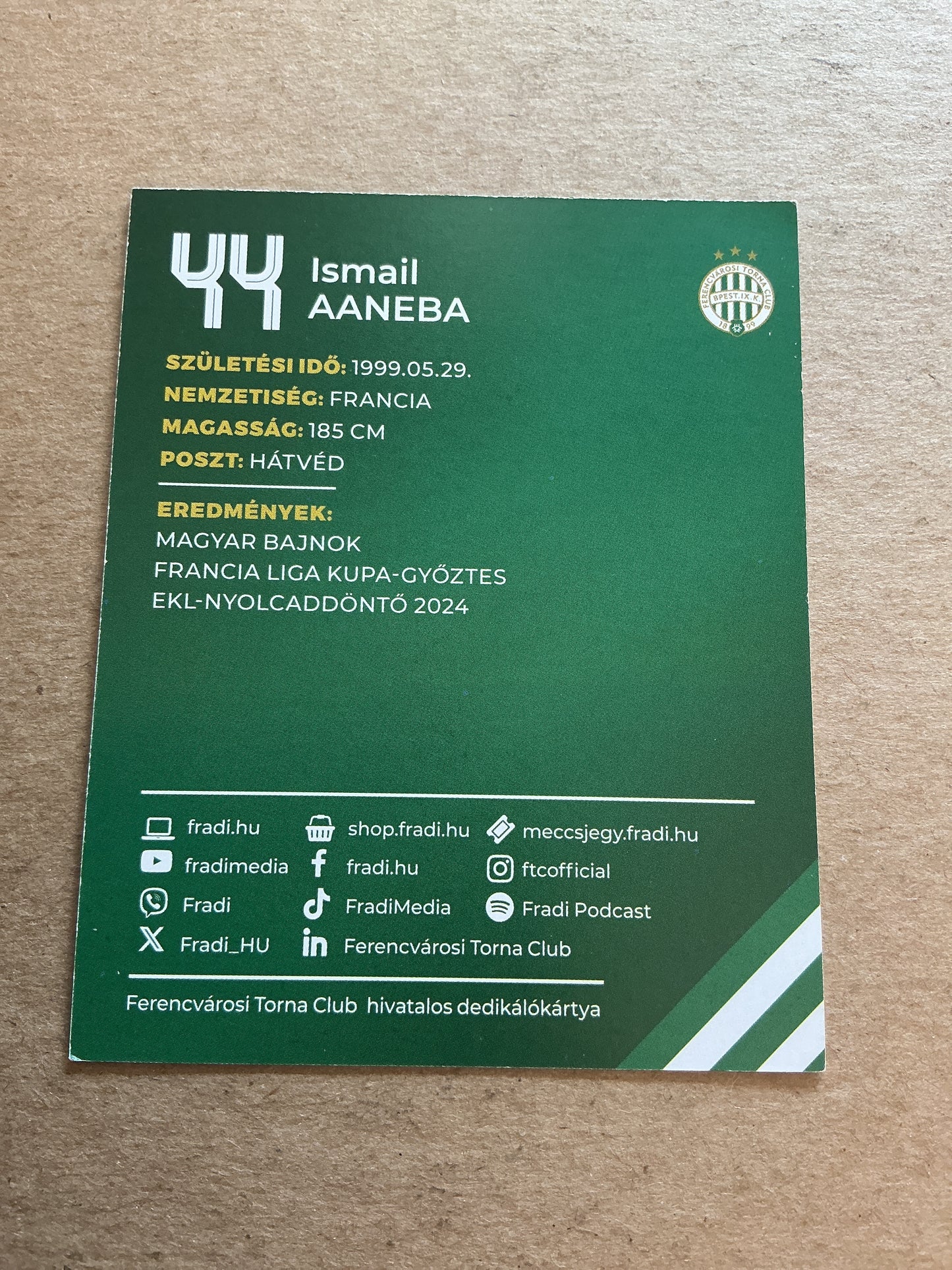 Ismail Aaneba, France 🇫🇷 Ferencvaros TC 2024/25 hand signed