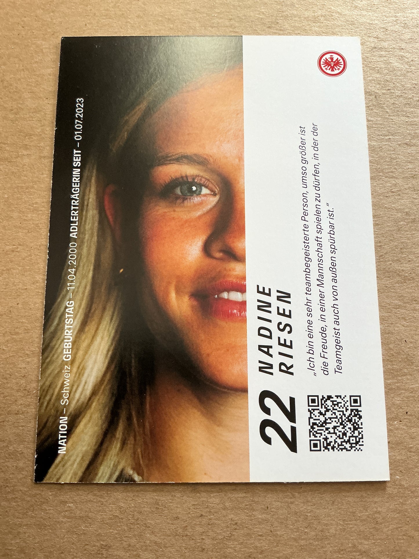Nadine Riesen, Switzerland 🇨🇭 Eintracht Frankfurt 2023/24 hand signed