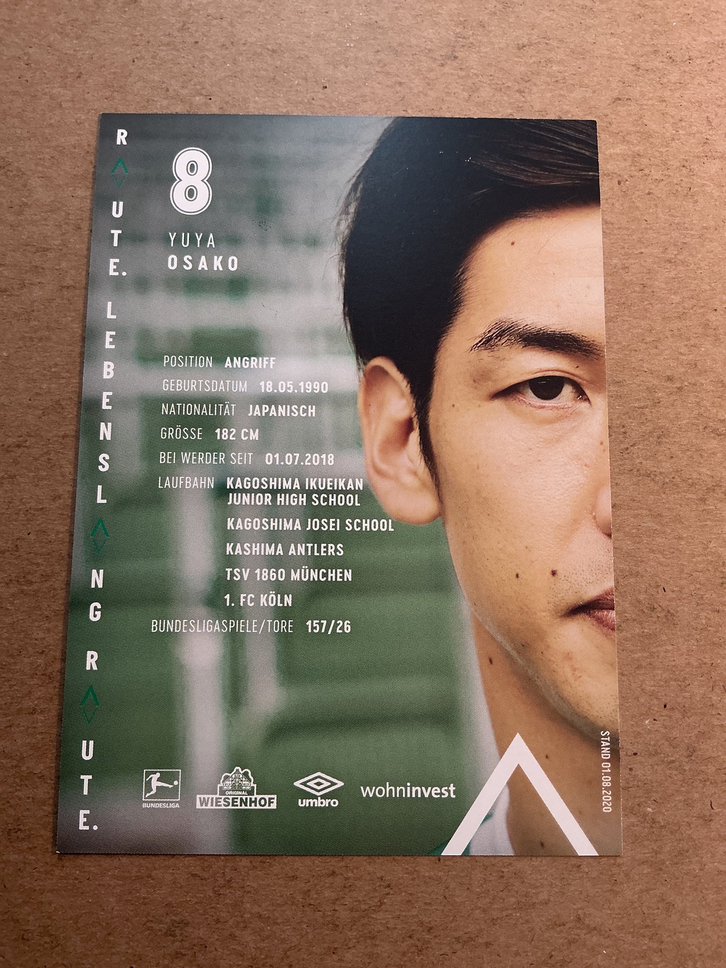 Yuya Osako, Japan π―π΅ SV Werder Bremen 2020/21 hand signed