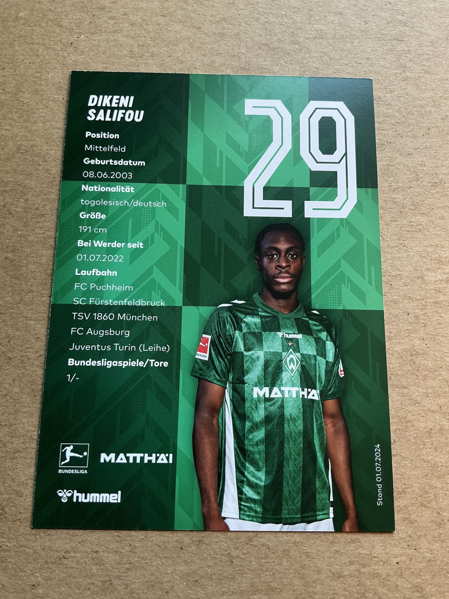 Dikeni Salifou, Togo 🇹🇬 SV Werder Bremen 2024/25 hand signed