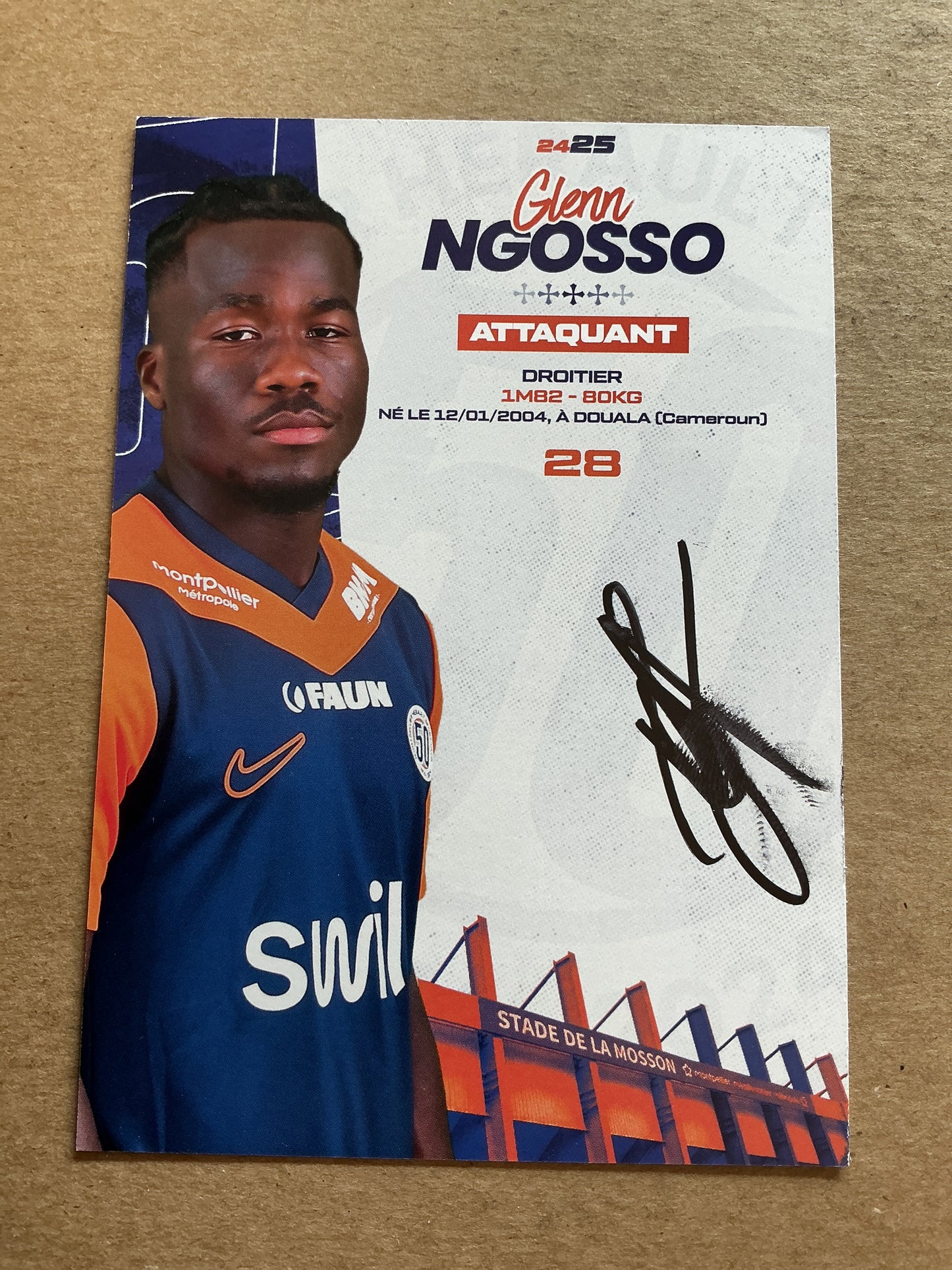 Glenn Ngosso, Cameroon 🇨🇲 Montpellier HSC 2024/25 hand signed