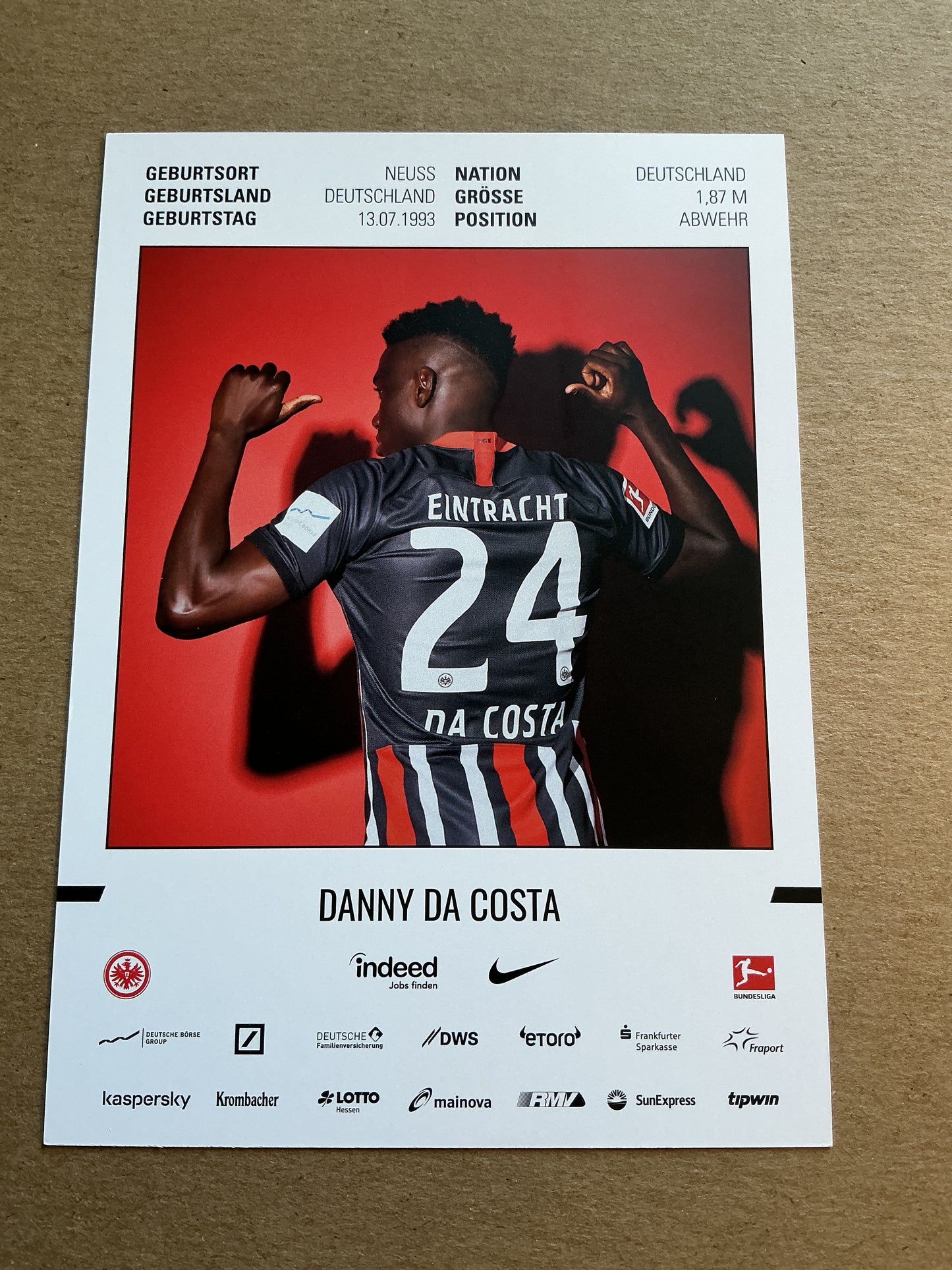 Danny da Costa, Germany π©πͺ Eintracht Frankfurt 2019/20 hand signed